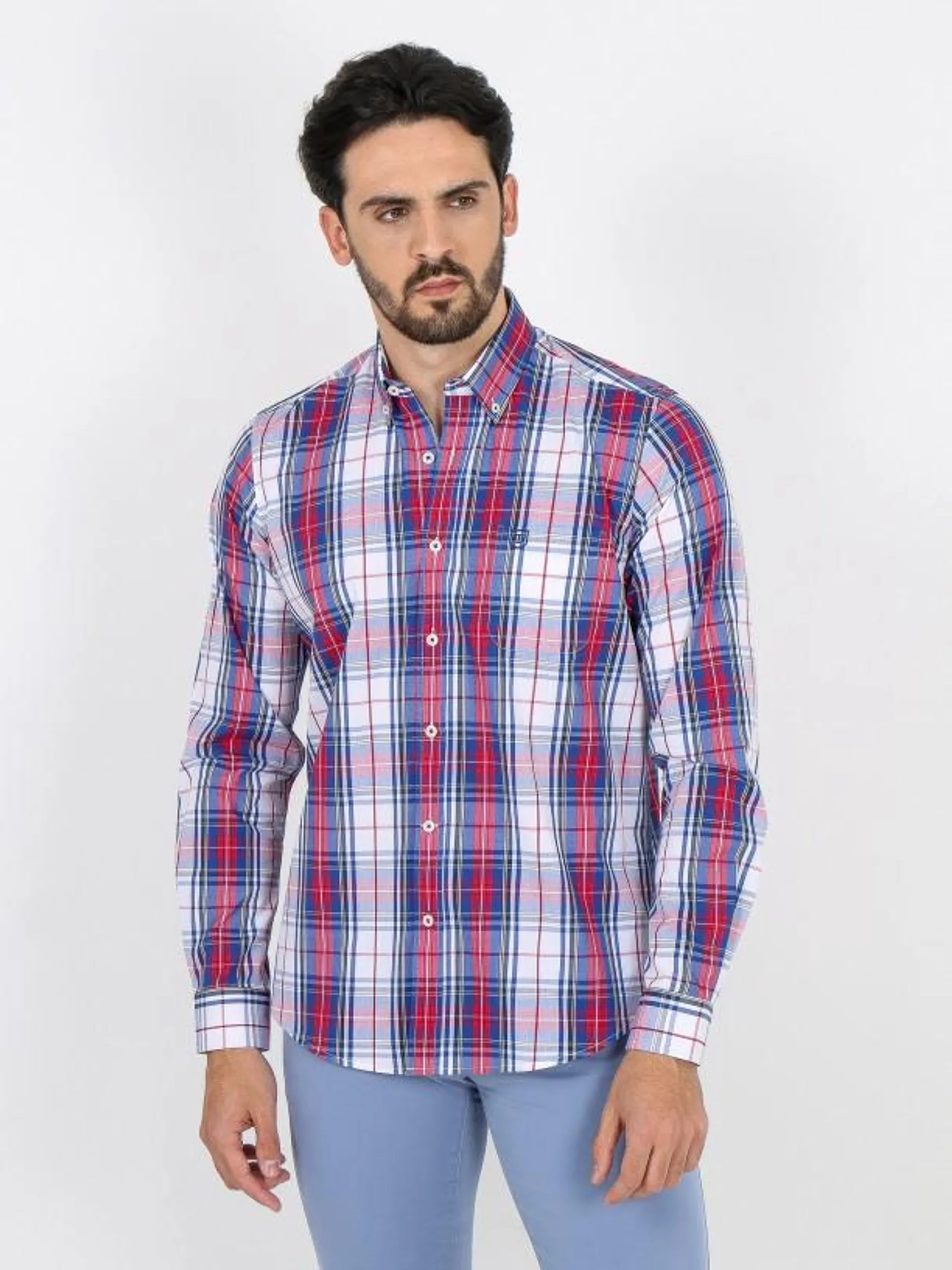 Camisa de algodão padrão xadrez