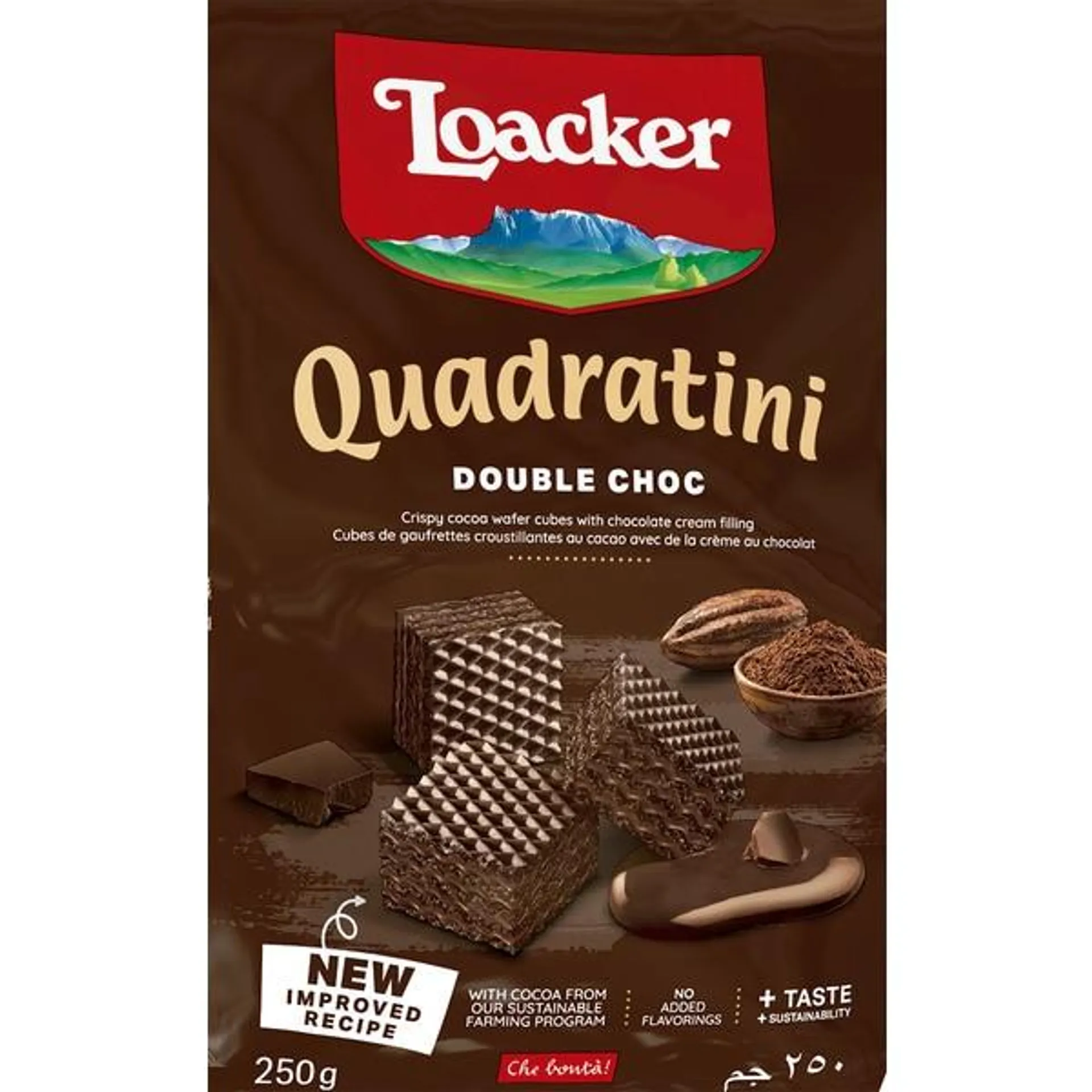 Bolachas Wafer de Chocolate Duplo Quadratini