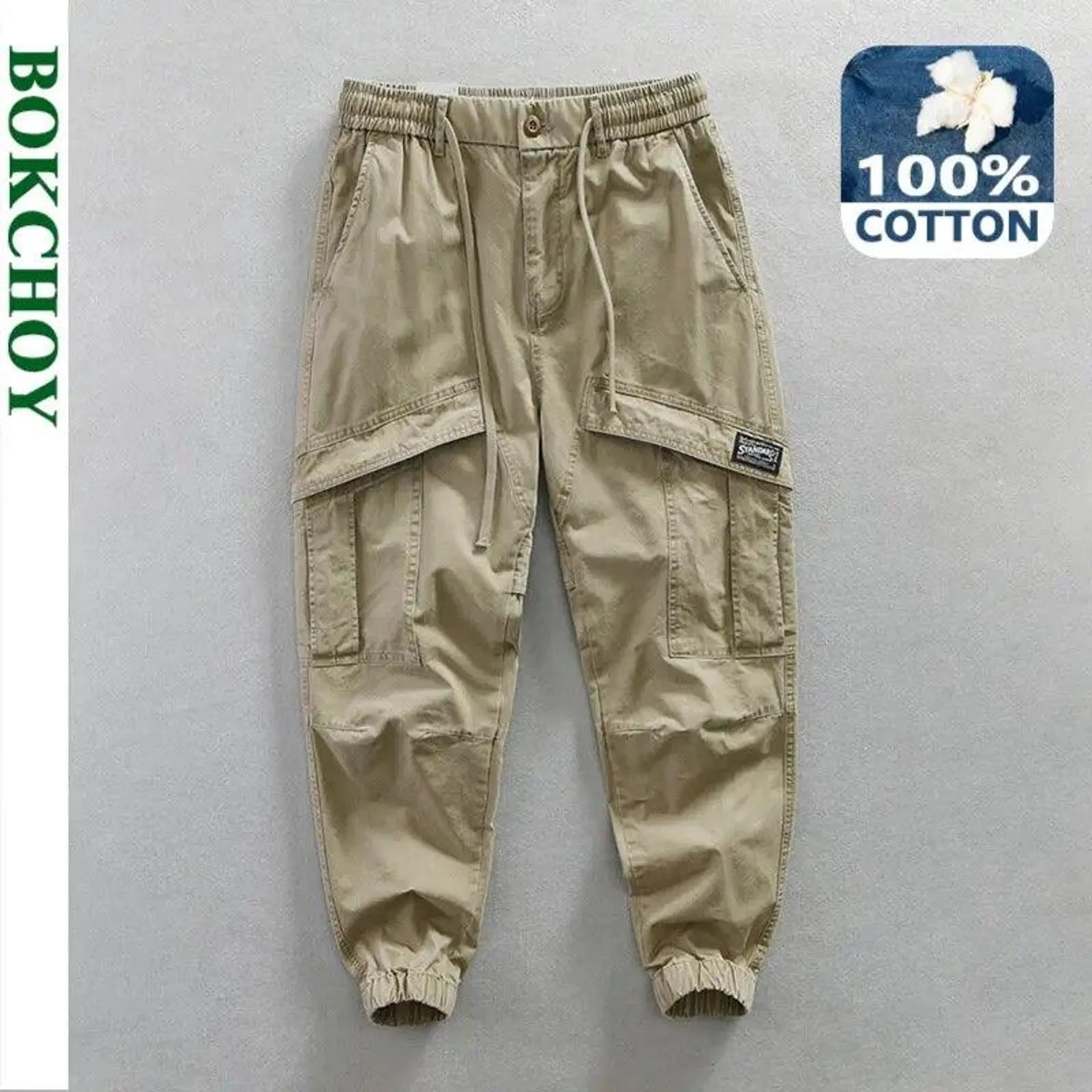 Spring New Casual Cargo Trousers for Men Multi-pockets Pants 100% Cotton Solid Color Loose Oversize Men Clothing AZ615