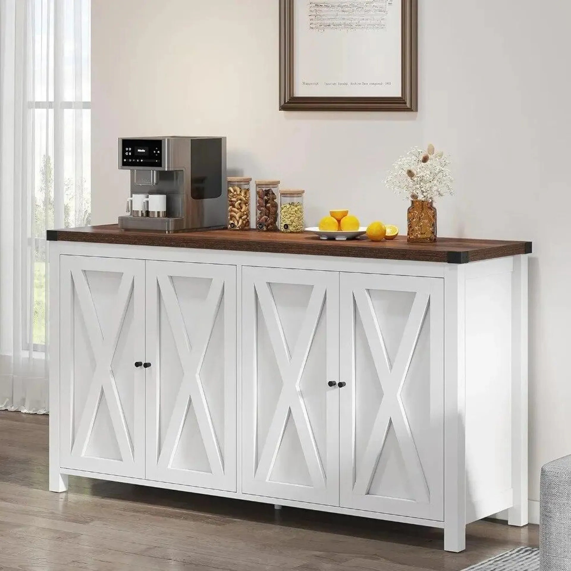 Sideboard Buffet Cabinet with Storage, 55'' Large Kitchen Storage Cabinet, Wood Coffee Bar Cabinet Buffet Table Entryway Console