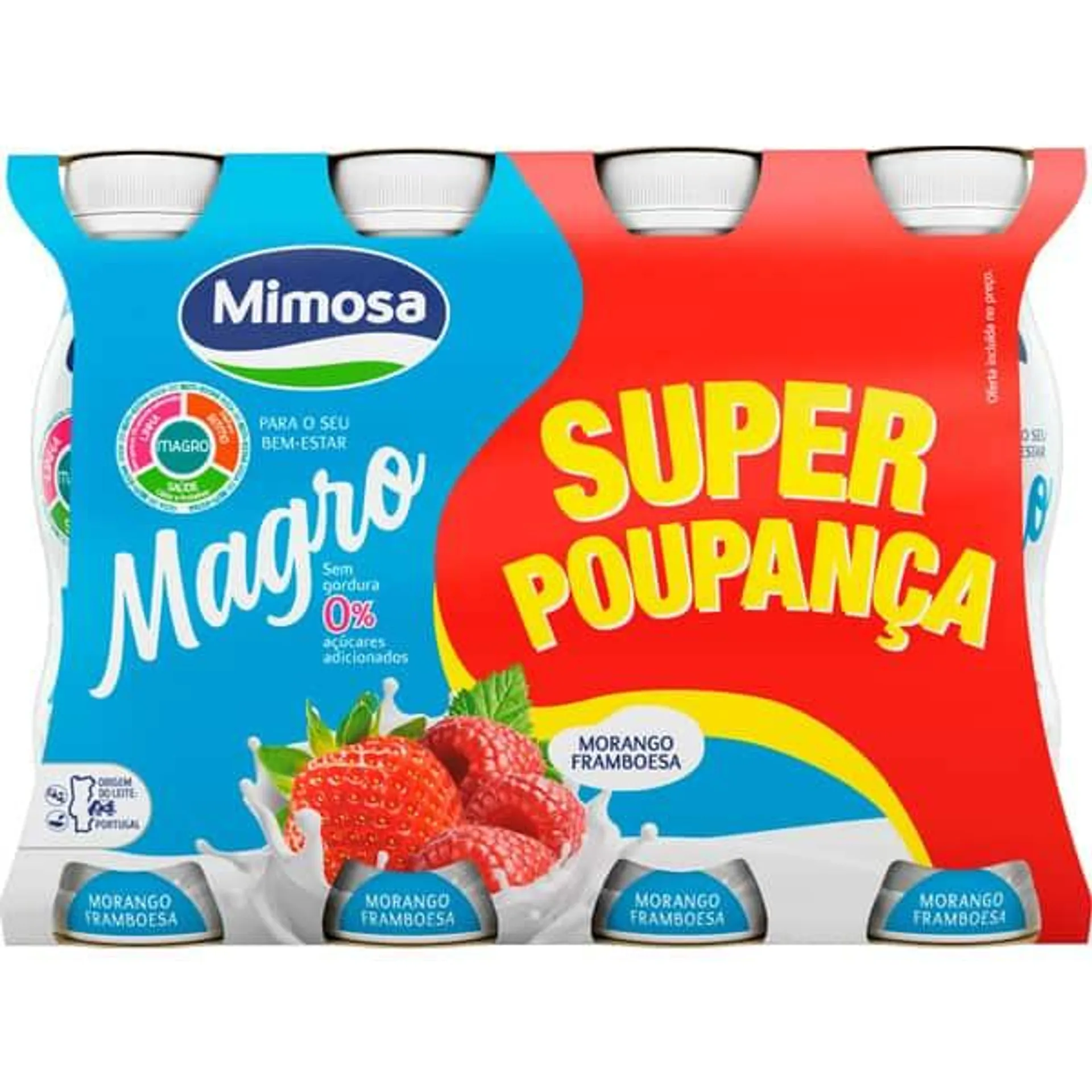 Iogurte Líquido Magro sabor Morango e Framboesa Pack 8 unidades embalagem 151 ml