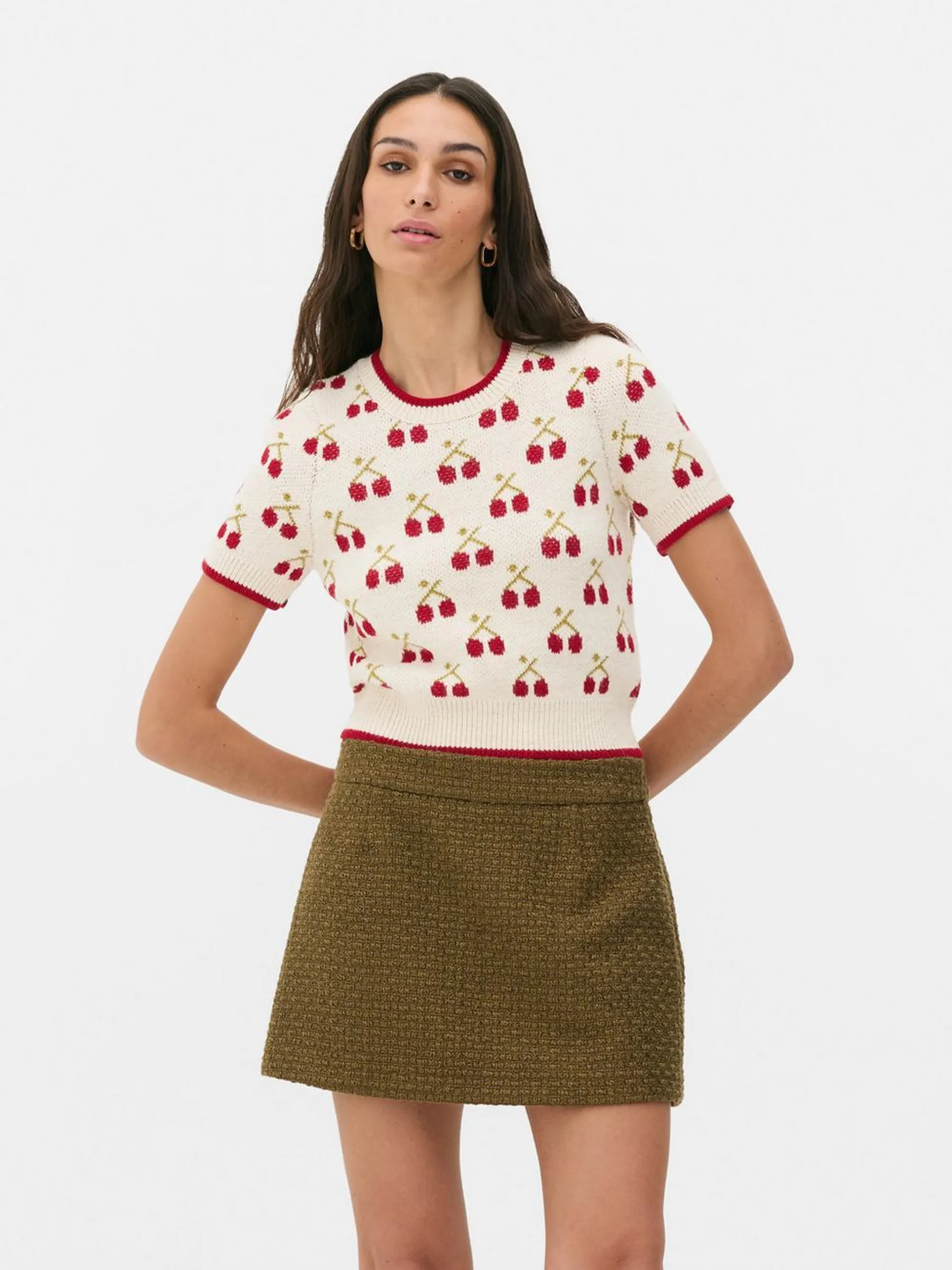 Cherry Short Sleeve Knit Jumper