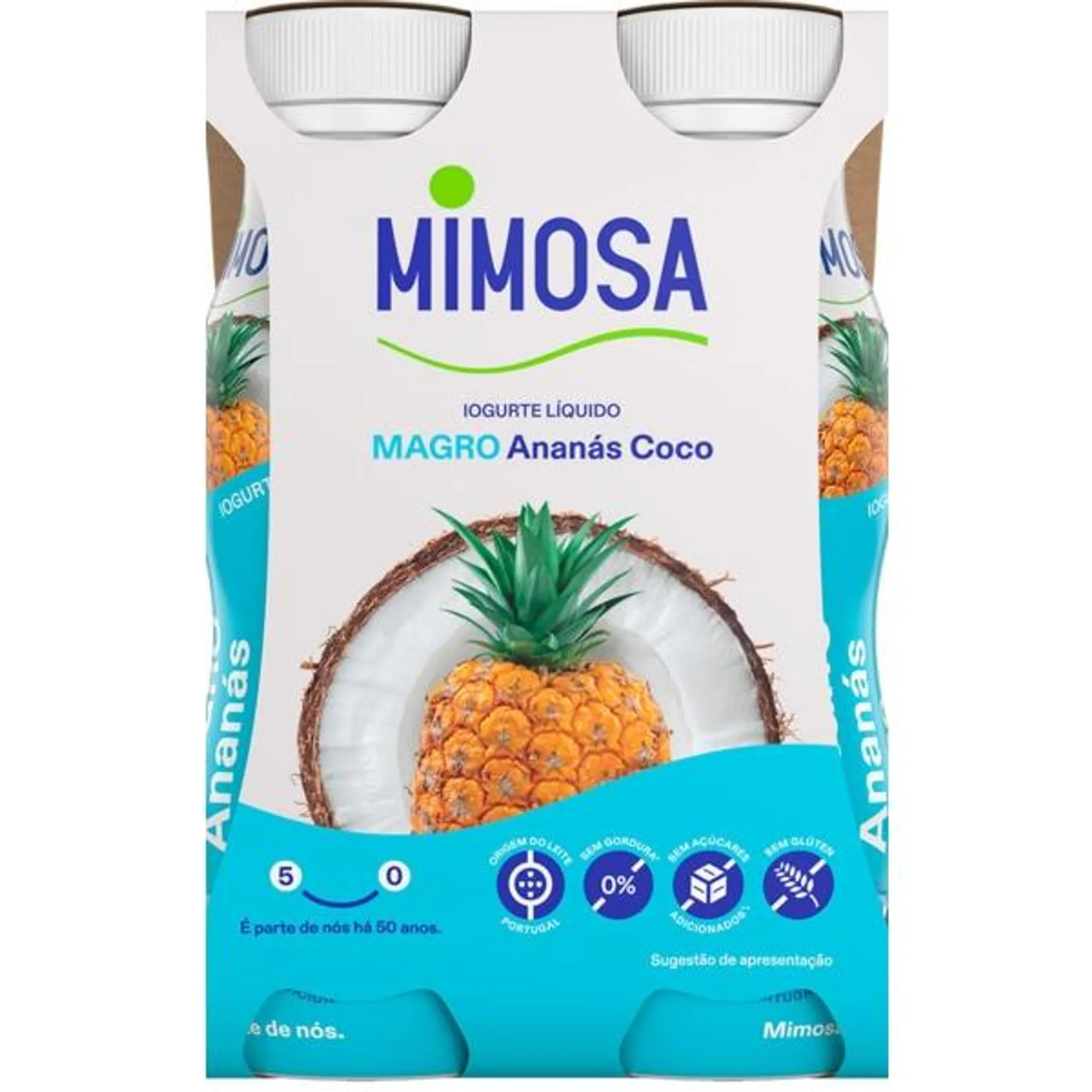 Iogurte Líquido Magro de Ananás e Coco Pack 4 unidades embalagem 151 ml Mimosa