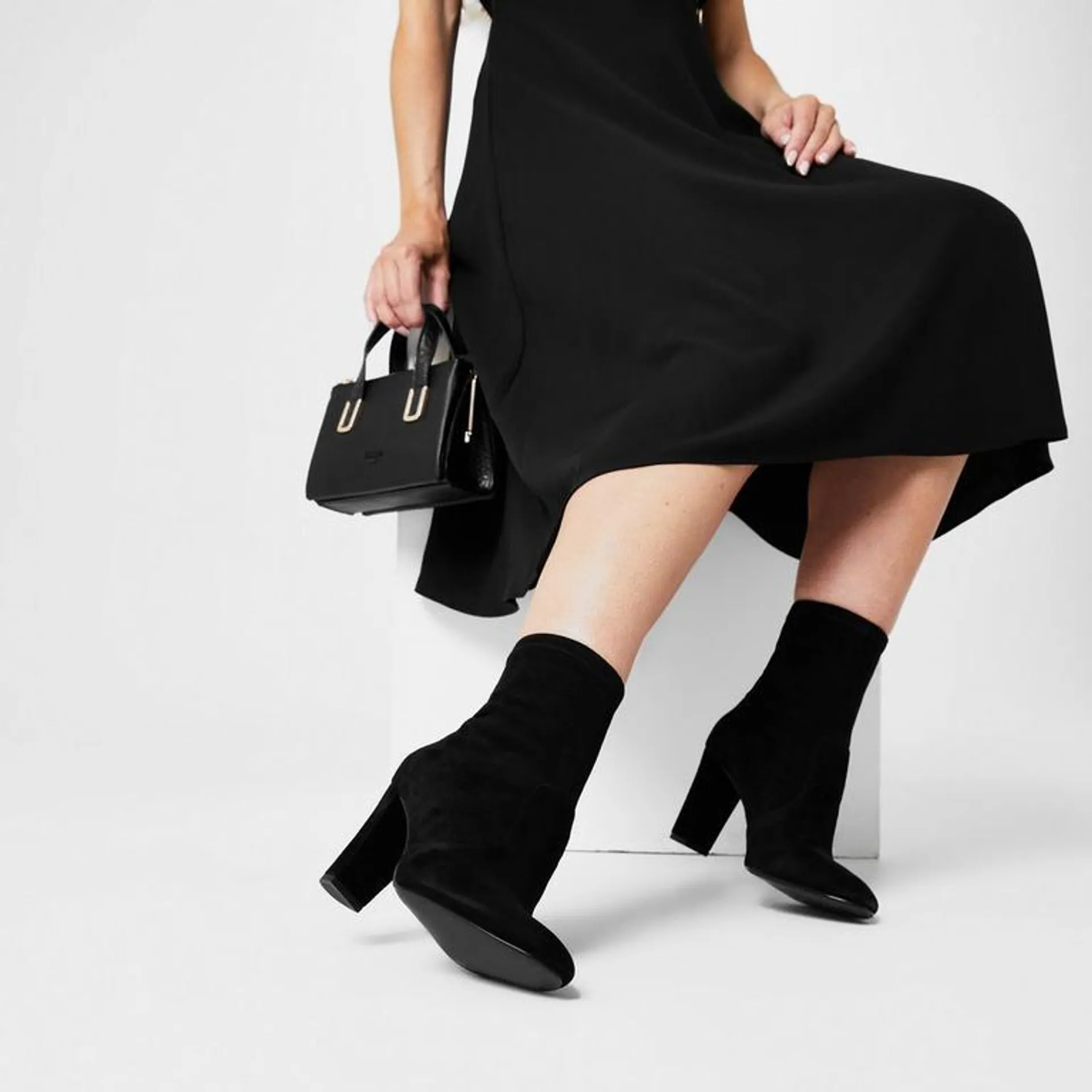 Suede Block Heel Sock Boots