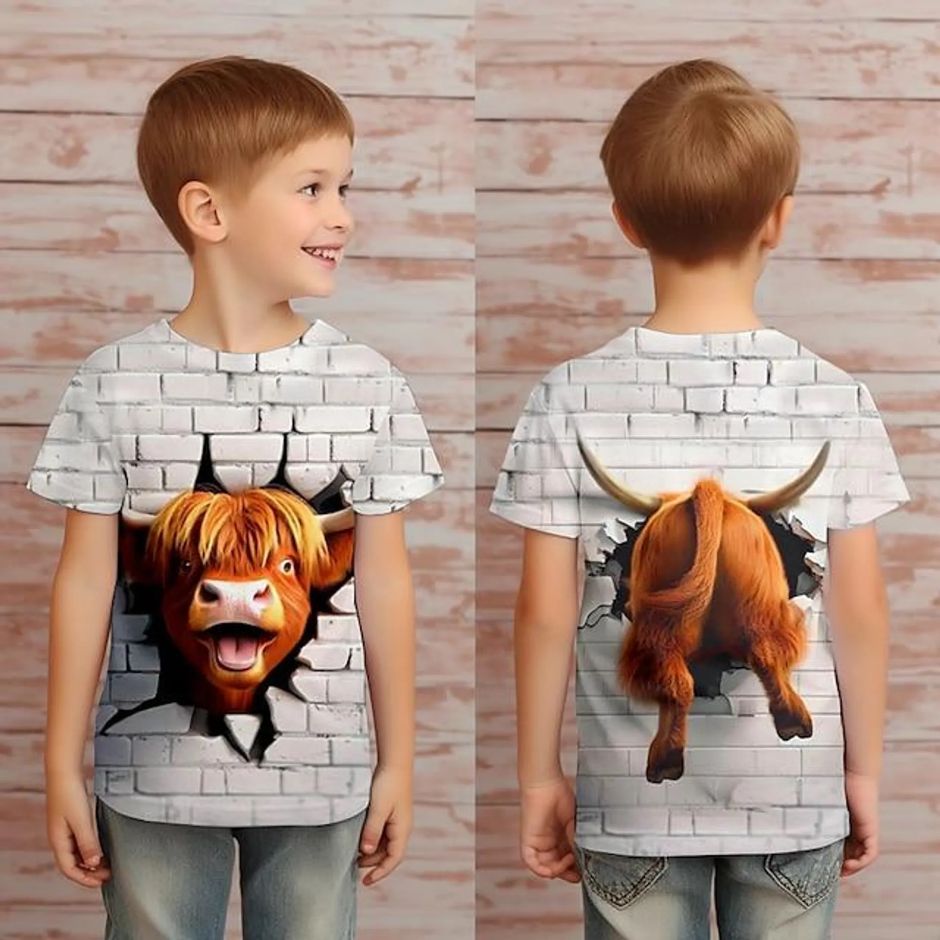 Chico 3D Caricatura Vacas Camiseta Camisas Manga Corta Impresión 3D Verano Activo Deportes Moda Poliéster Niños 3-12 años Cuello Barco Exterior Casual Diario Ajuste regular