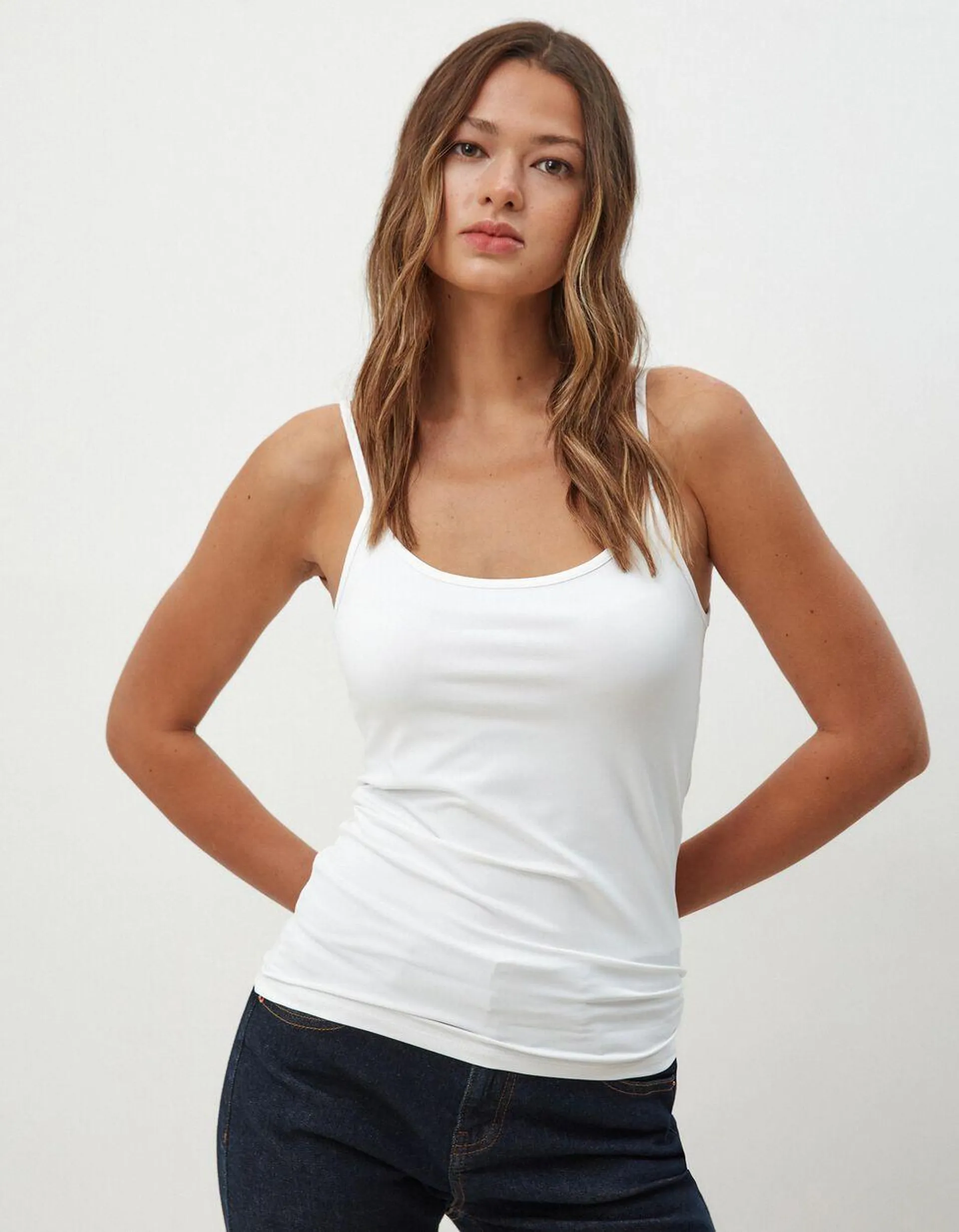 Top de Alças Finas, Mulher, Branco