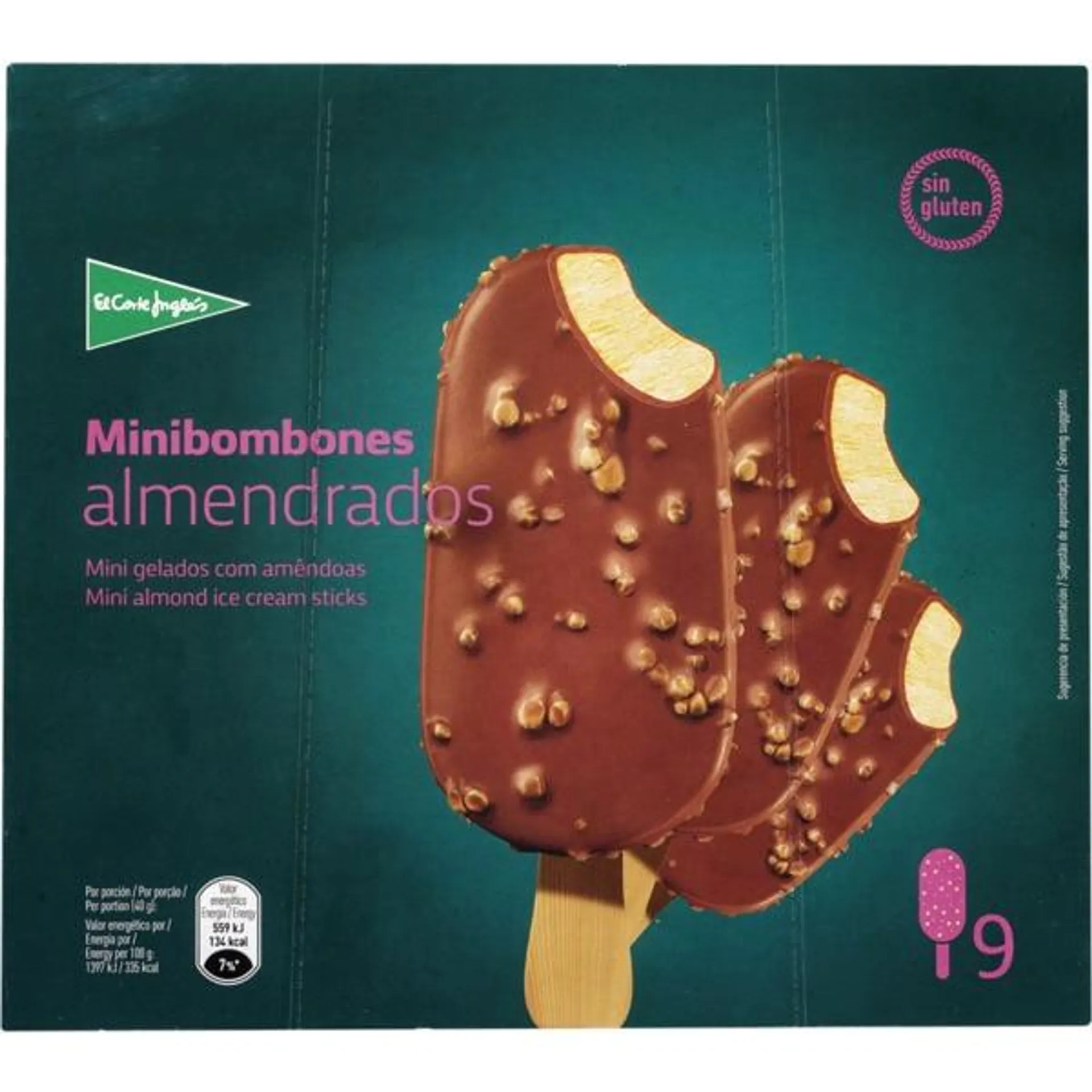 9 Mini Gelados com Amêndoas sem Glúten embalagem 450 ml El Corte Inglés