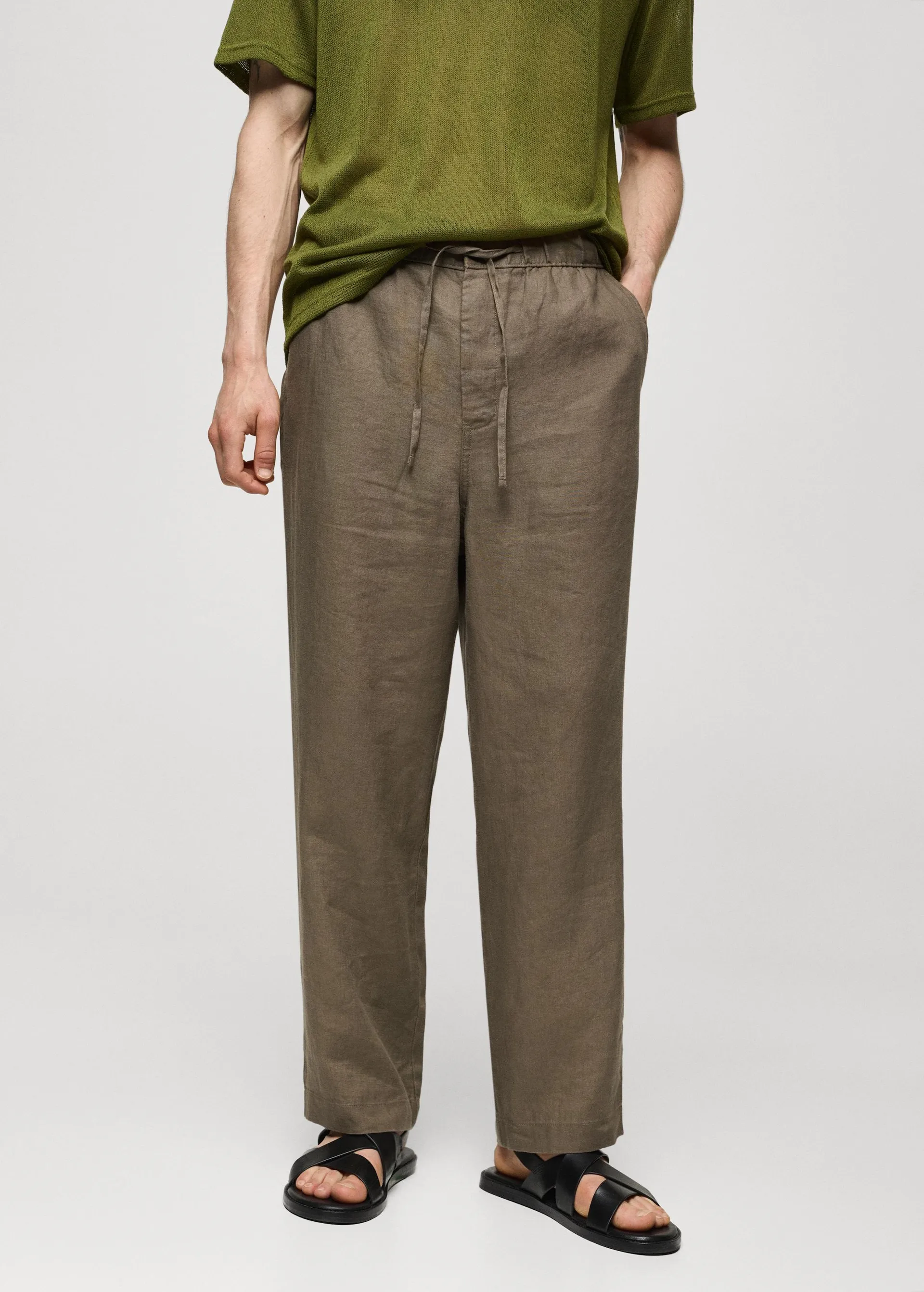 100% linen trousers with drawstring