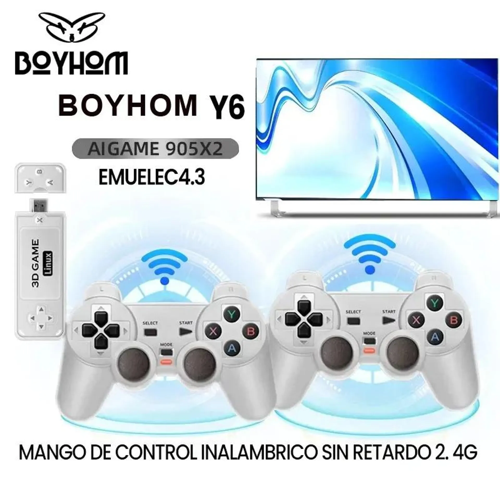 BOYHOM Y6 2.4G Wireless Game TV Stick Retro Family Portable Video Game Console 4K HD Support Multiplayer Games for PS Gifts