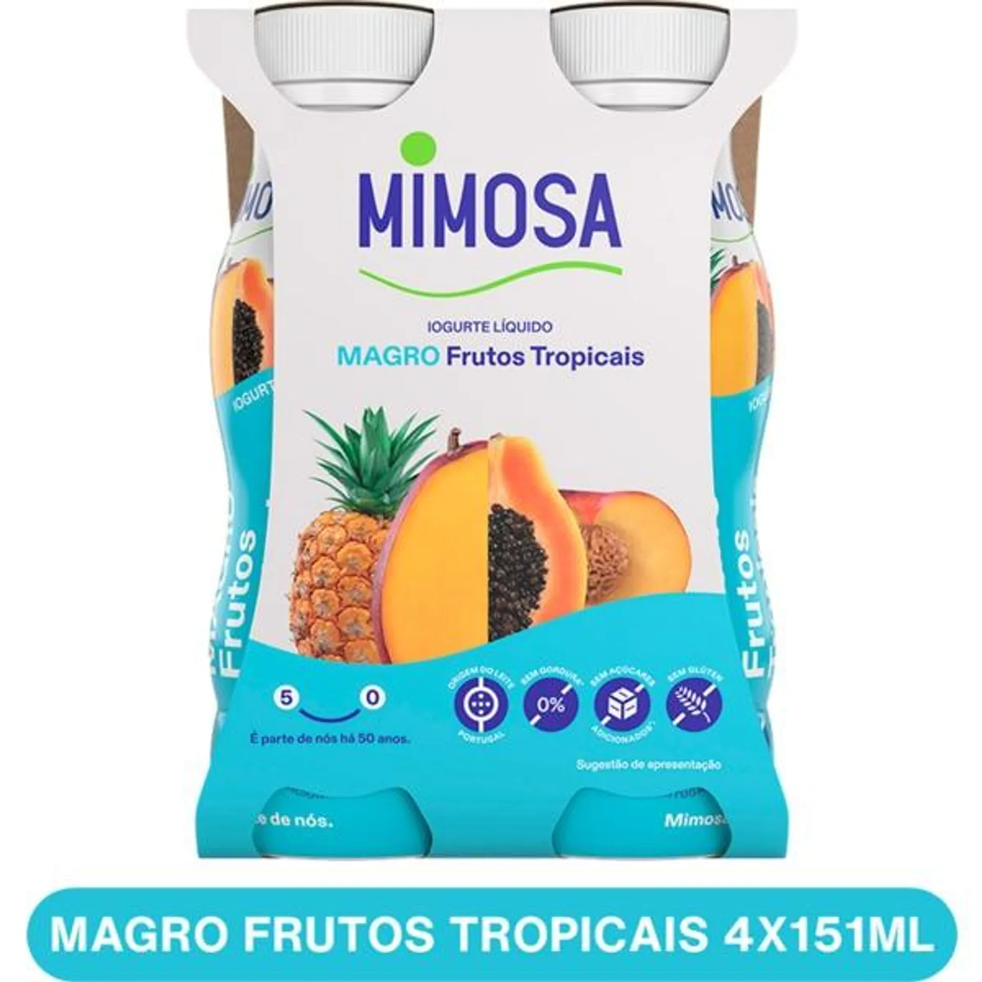 Iogurte Magro Líquido de Frutos Tropicais Pack 4 unidades embalagem 151 ml Mimosa