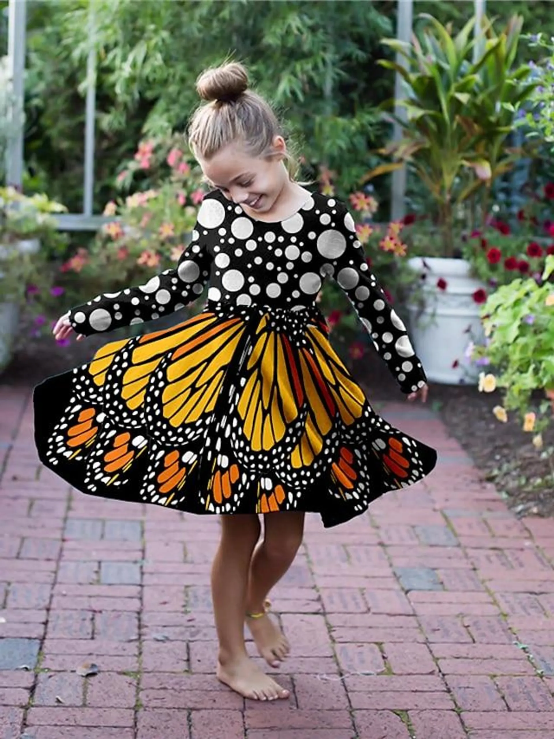 Niños Poco Chica Vestido Animal Mariposa Vestido de una línea Diario Festivos Vacaciones Estampado Azul Piscina Morado Rosa Sobre la rodilla Manga Larga Estilo lindo Casual Dulce Vestidos Otoño