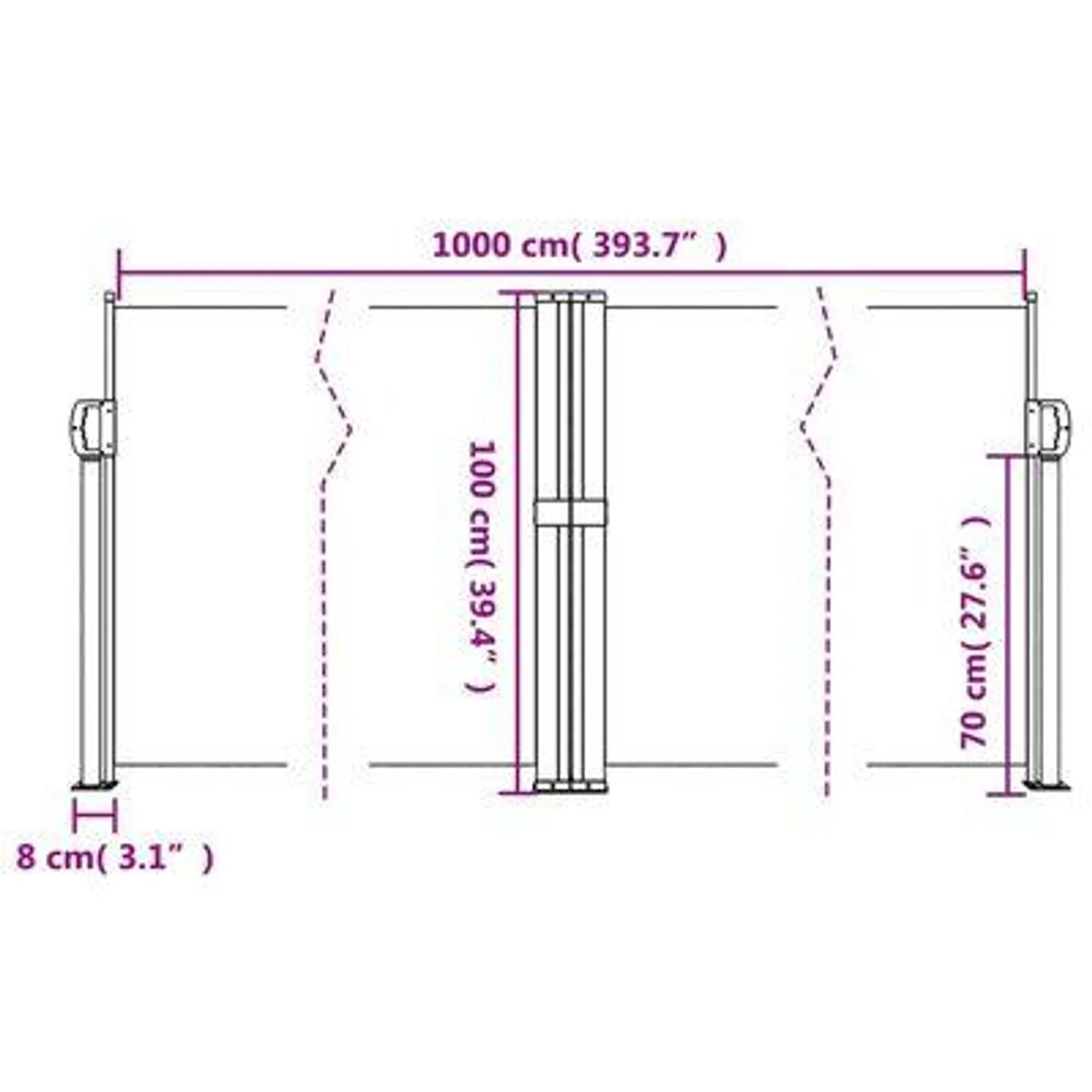 vidaXL Toldo lateral retrátil 100x1000 cm castanho