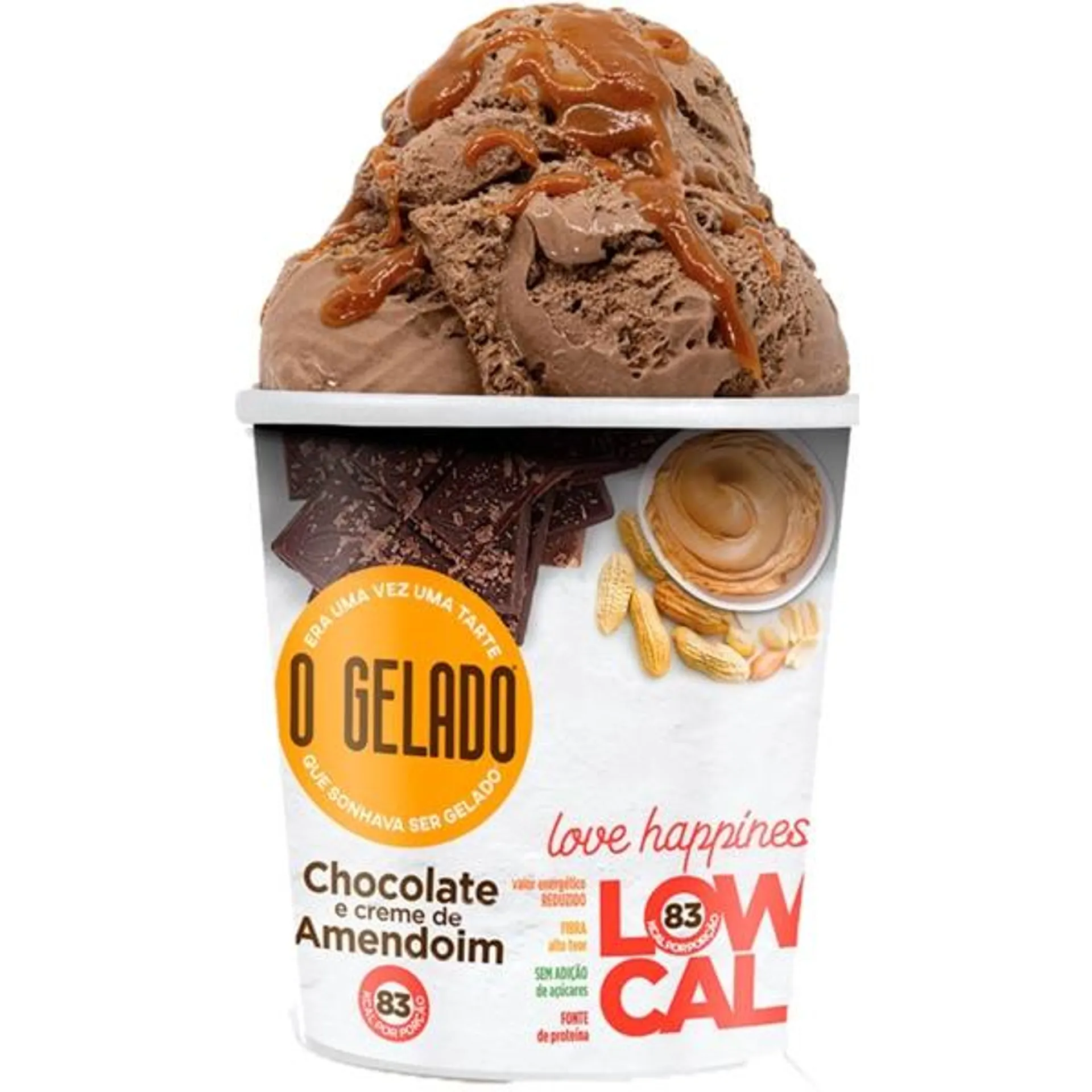 Low-Cal Chocolate e Amendoim embalagem 460 ml O Gelado