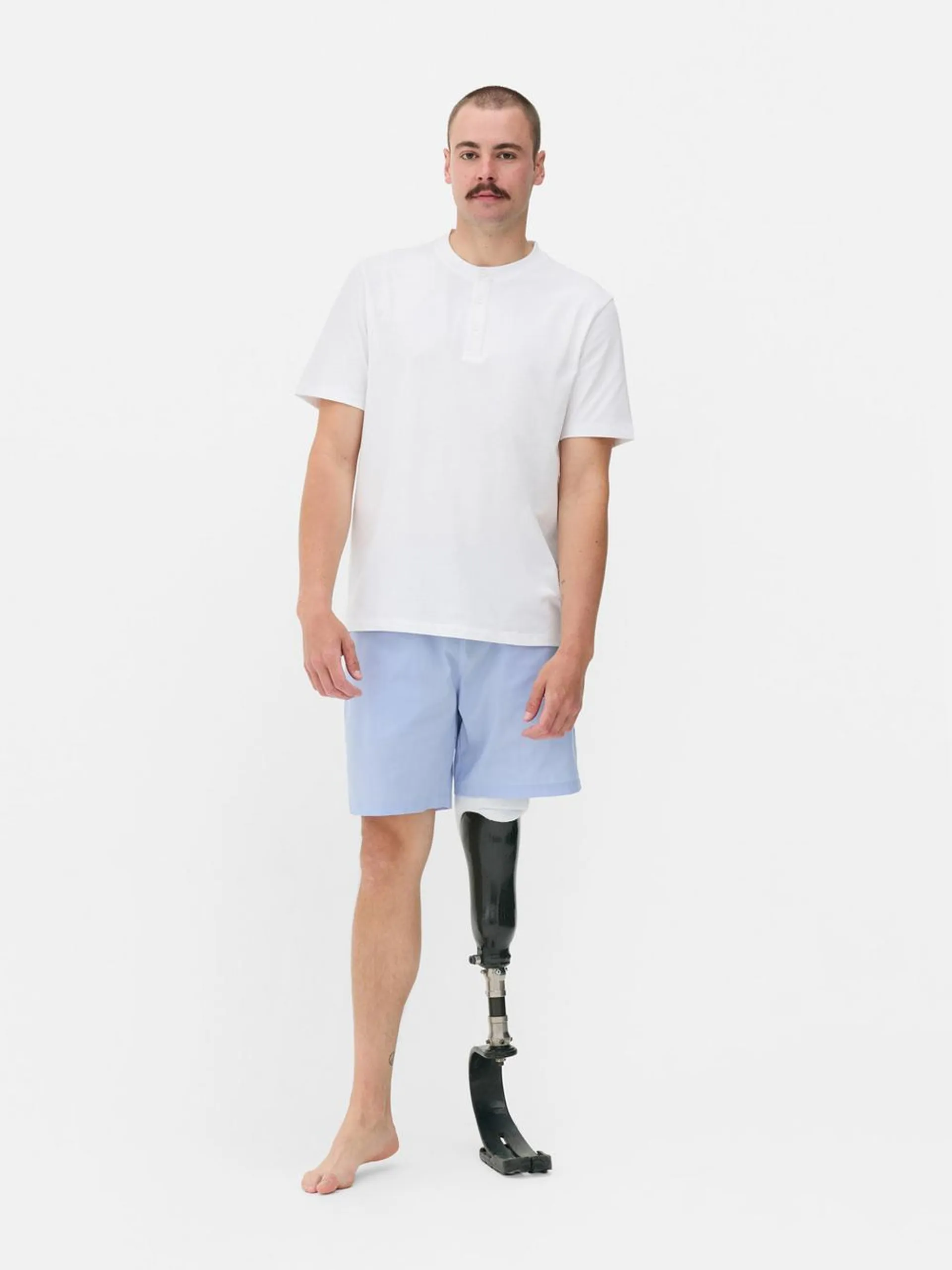 Poplin Shorts And Henley T-Shirt Pajama Set