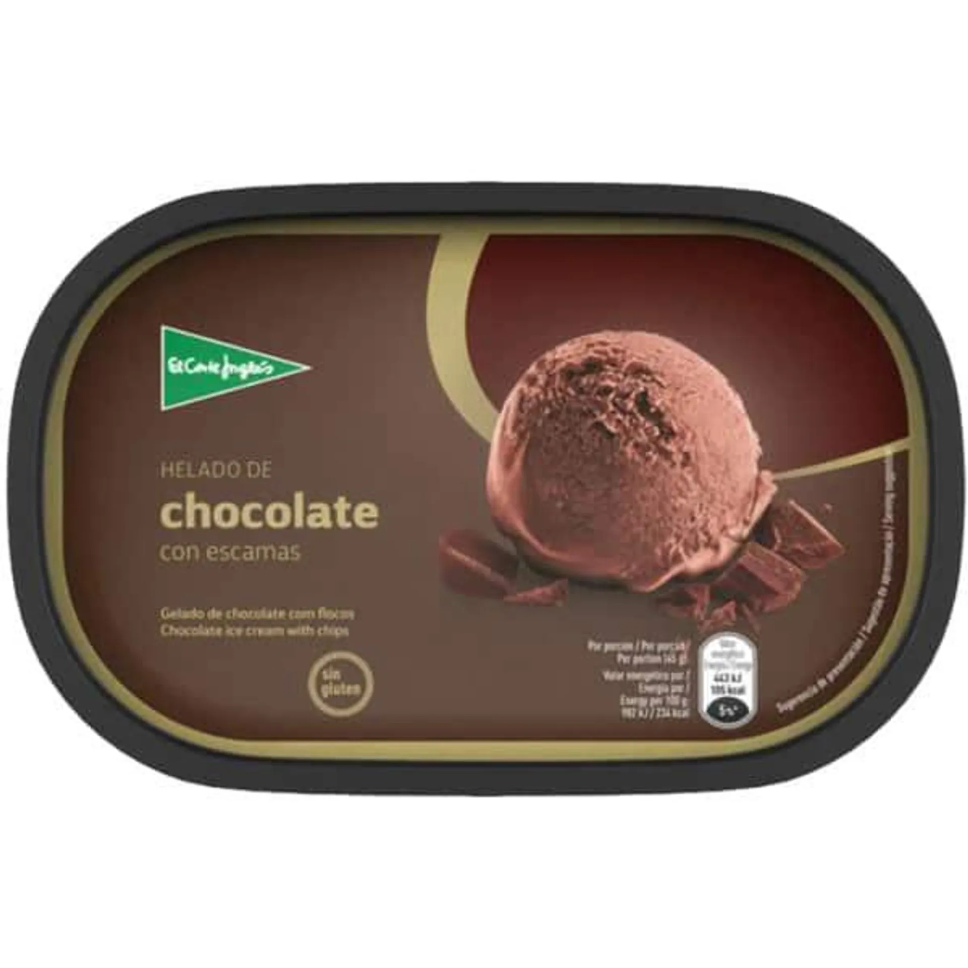 Gelado de Chocolate com Pepitas sem Glúten embalagem 1000 ml El Corte Inglés