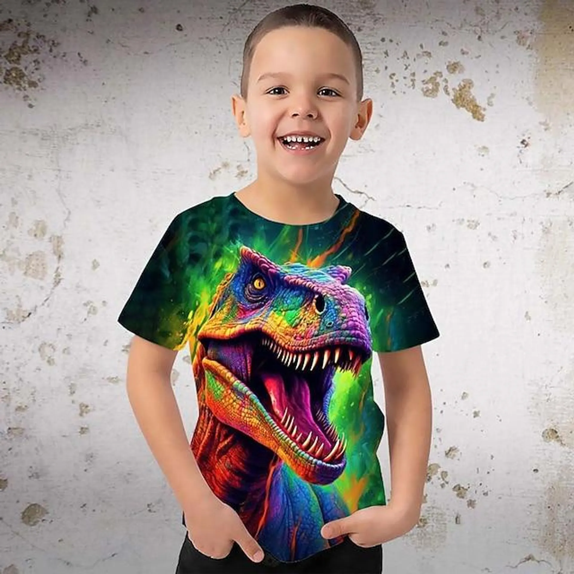 Jongens 3D Grafisch dier Dinosaurus T-shirt Korte mouw 3D-afdrukken Zomer Lente Actief Sport Modieus Polyester Kinderen 3-12 jaar Buiten Casual Dagelijks Normale pasvorm