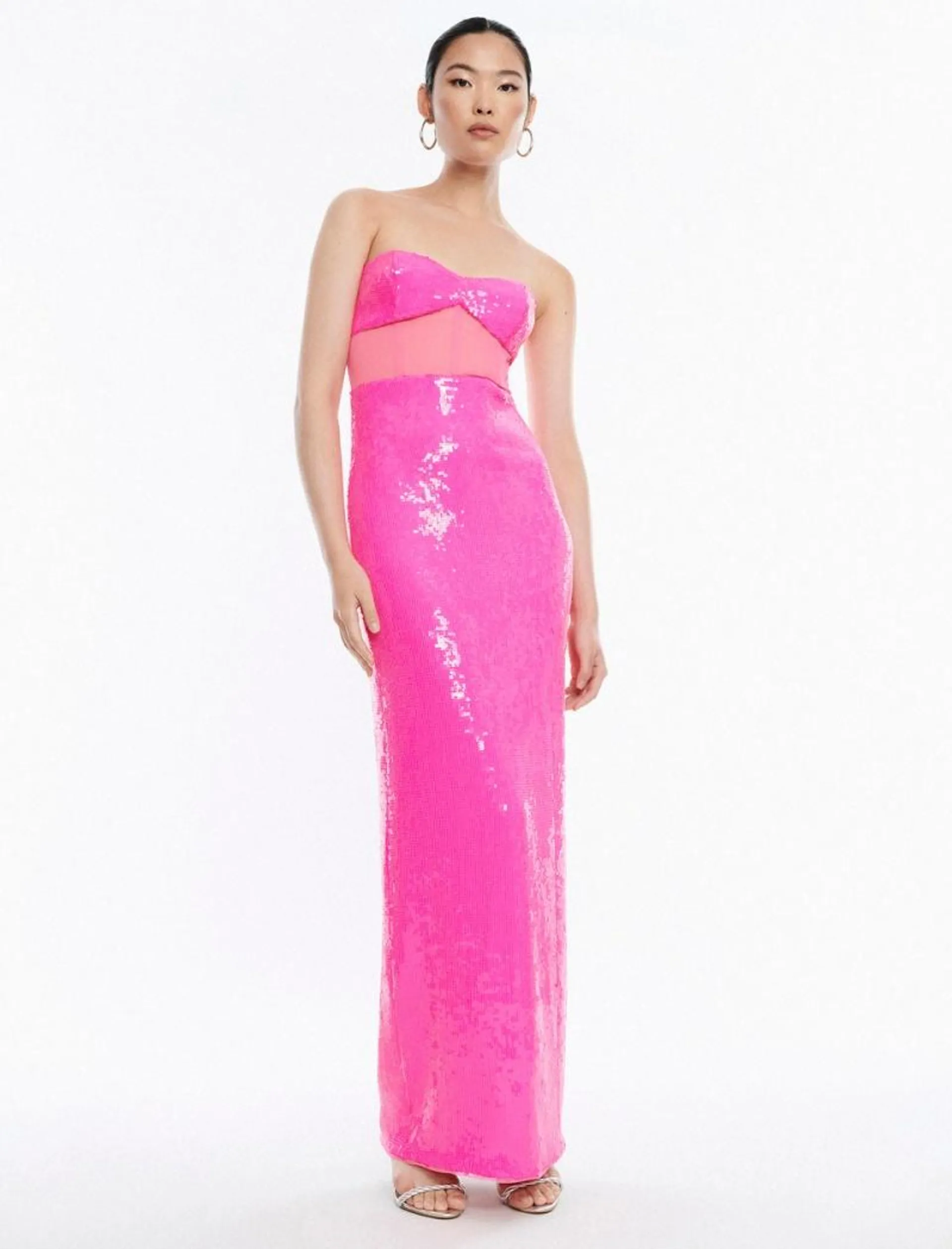 Vestido Maxi BCBGMAXAZRIA Juno Strapless Bustier Sequin Gown Fucsia | UOWYB-8203