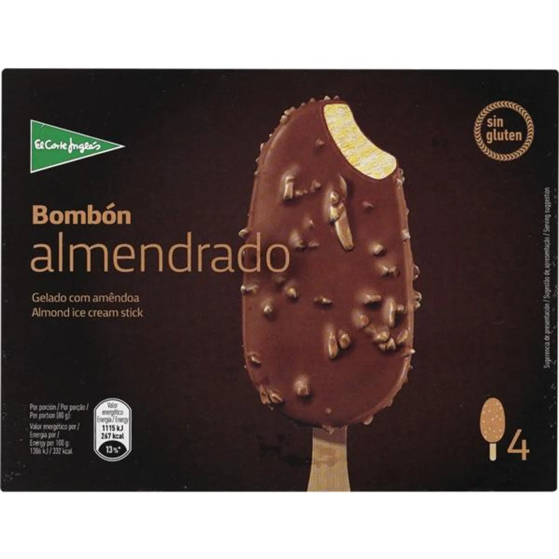 Gelado com Amêndoa sem Glúten Pack 4 embalagem 440 ml El Corte Inglés