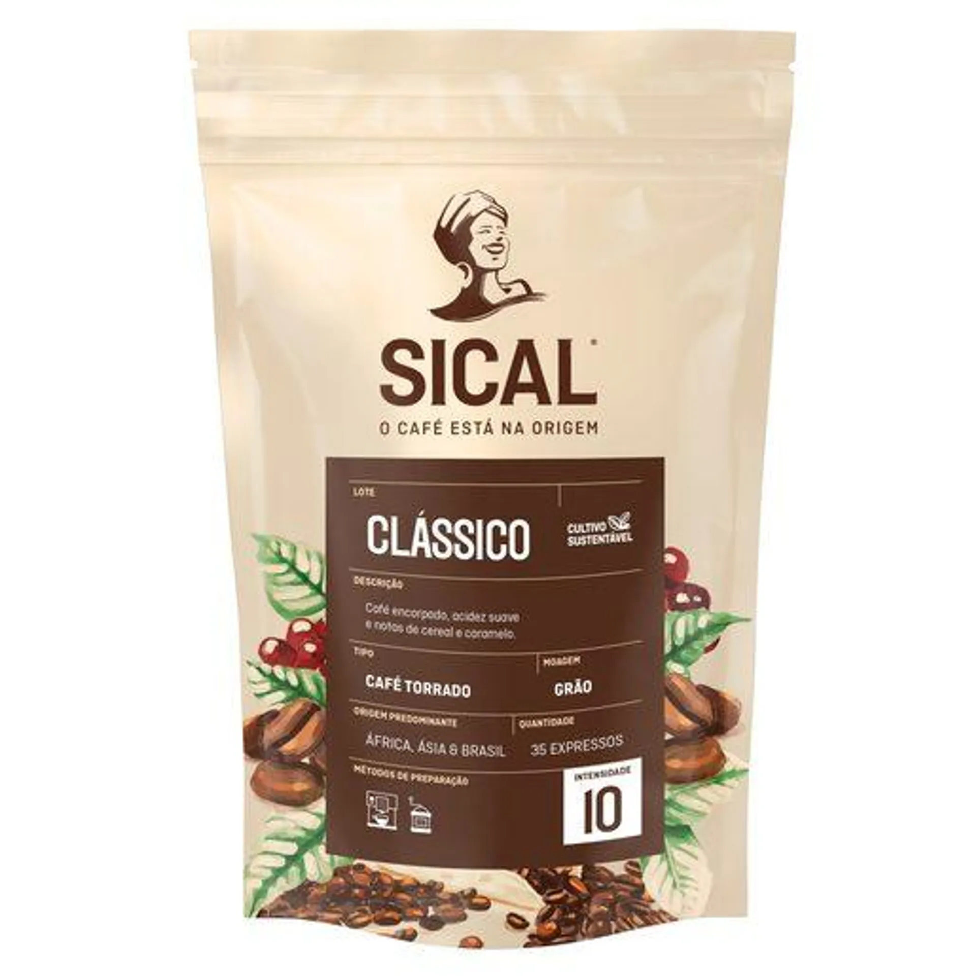 SICAL Café Torrado 5 estrelas Lote Clássico em Grão (Intensidade 10) 250 g