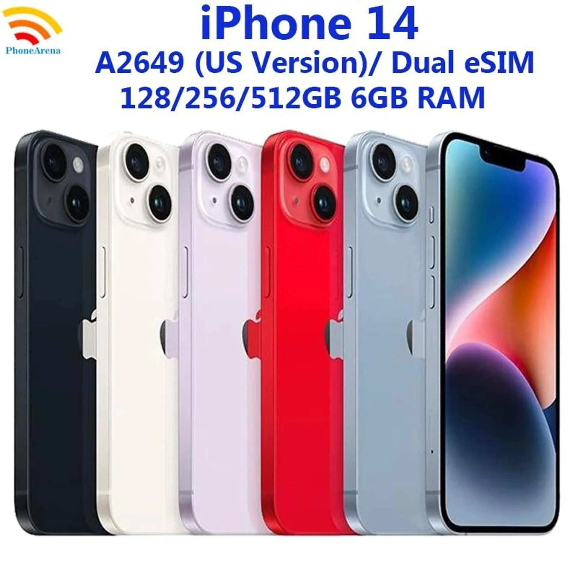 98% New iPhone 14 5G 6.1" Dual-eSIM 128/256/512GB 6GB RAM iPhone14 Genuine Super Retina OLED Face ID NFC A15 5G Unlocked