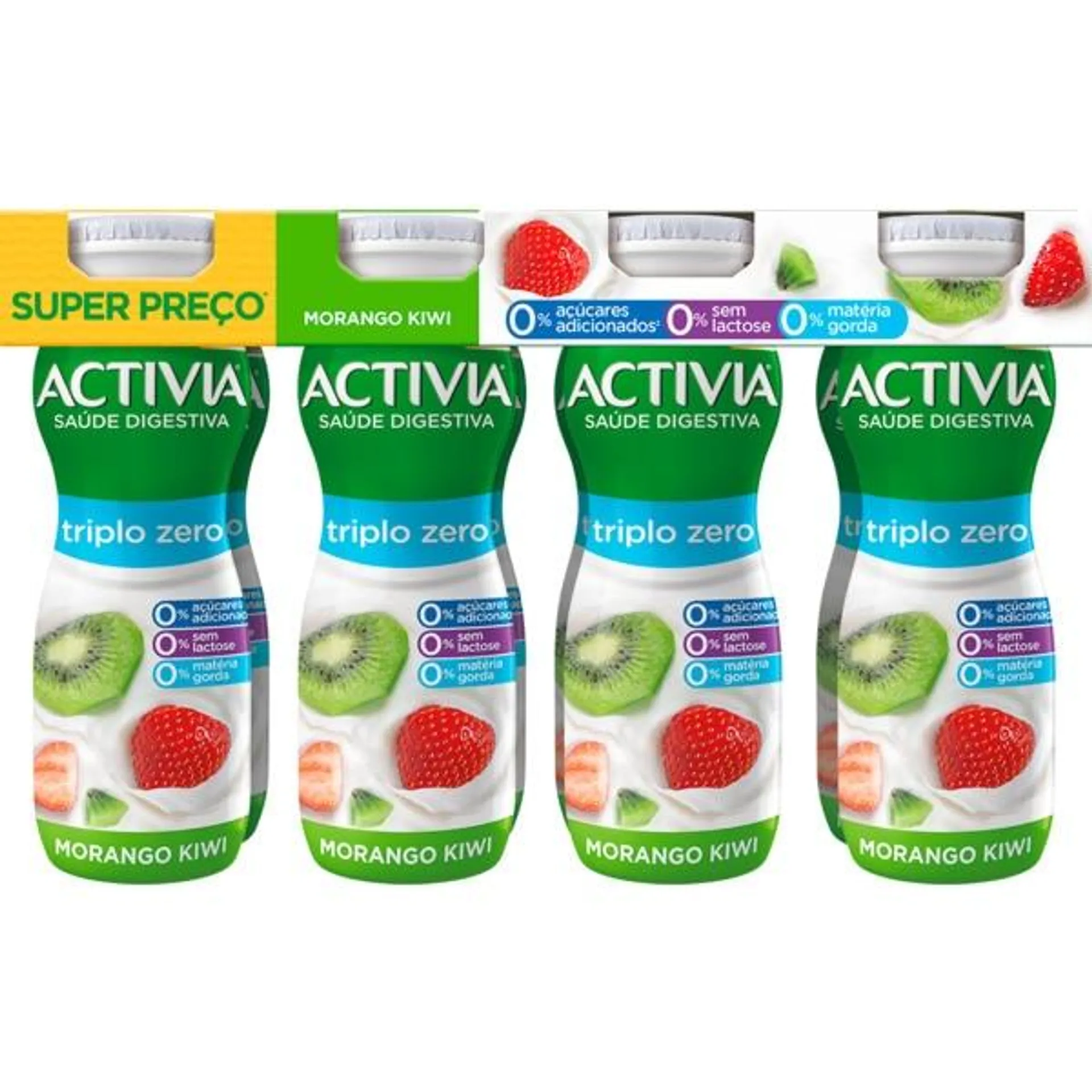 Iogurte Líquido 0% Morango e kiwi Pack 8 unidades embalagem 155 g Activia