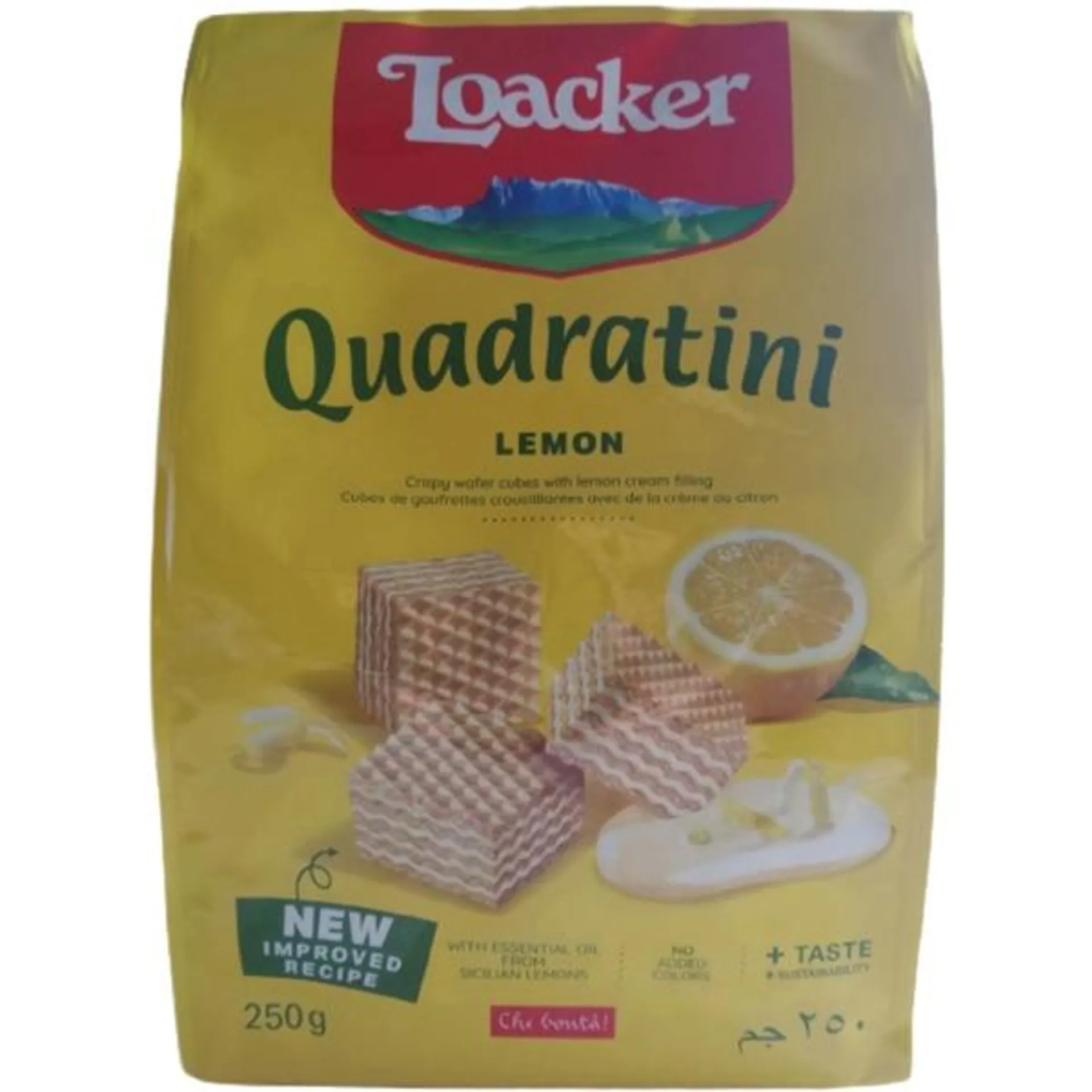 Bolachas Wafer de Limão Quadratini embalagem 250 g Loacker