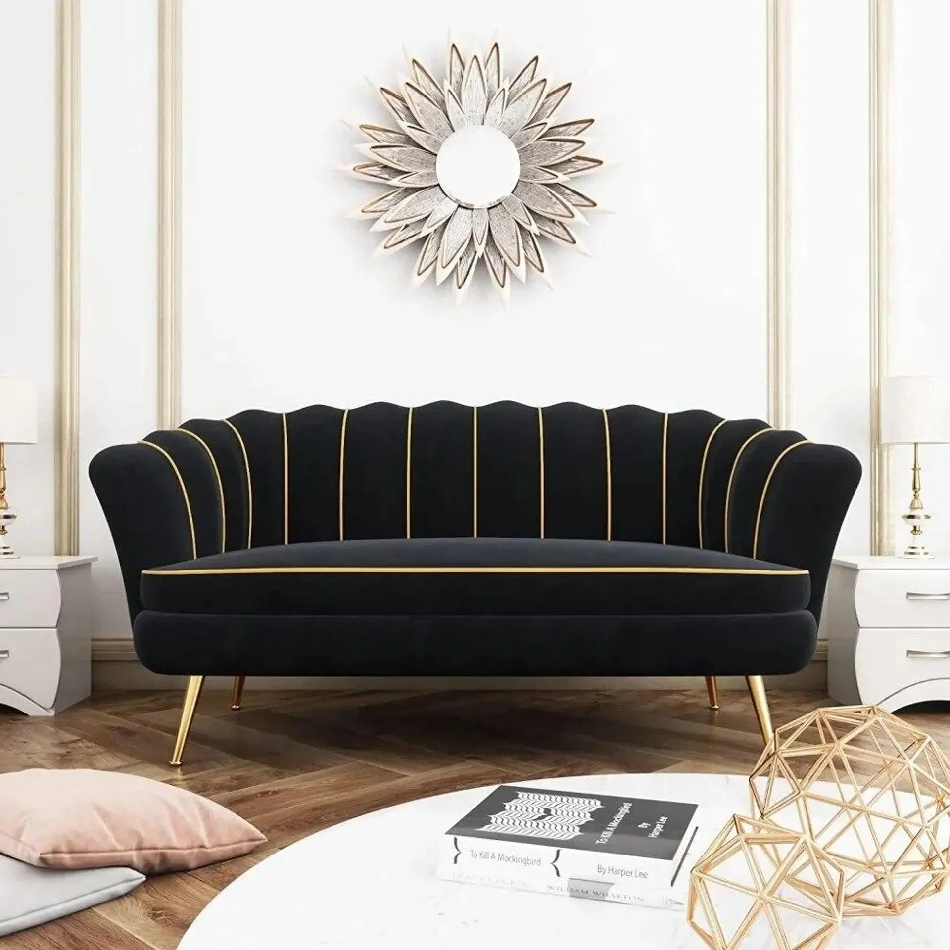 Sofas for Living Room Mid-Century Modern Sofa Couch with Metal Buckle Decor and Metal Legs for Living Room Bedroom Green Office