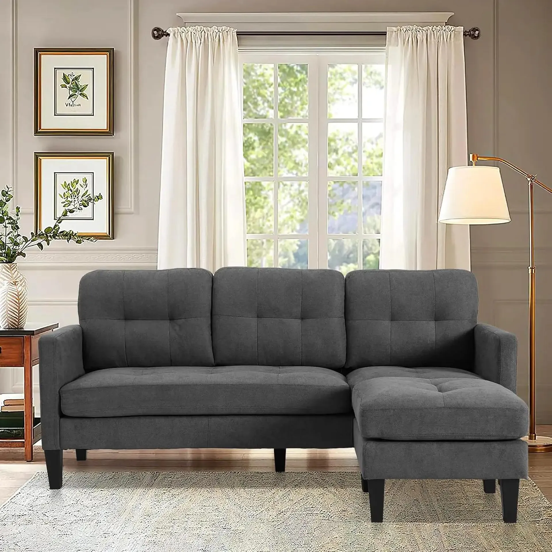 Convertible Sectional Sofa Couch3 Seat L-Shaped Sofa Couch with Modern Linen Fabric for Small Space Living Room