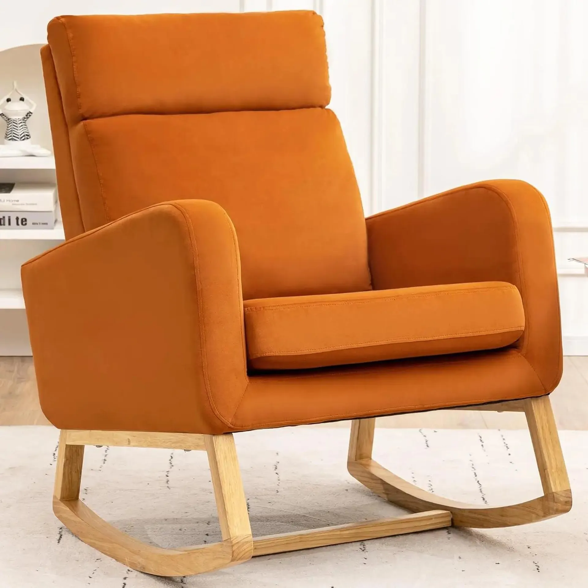 Rocking Chair Nursery - Glider Modern Accent Chairs Upholstered Velvet Rocker Padded Armchair for Indoor Living Room Bedroom