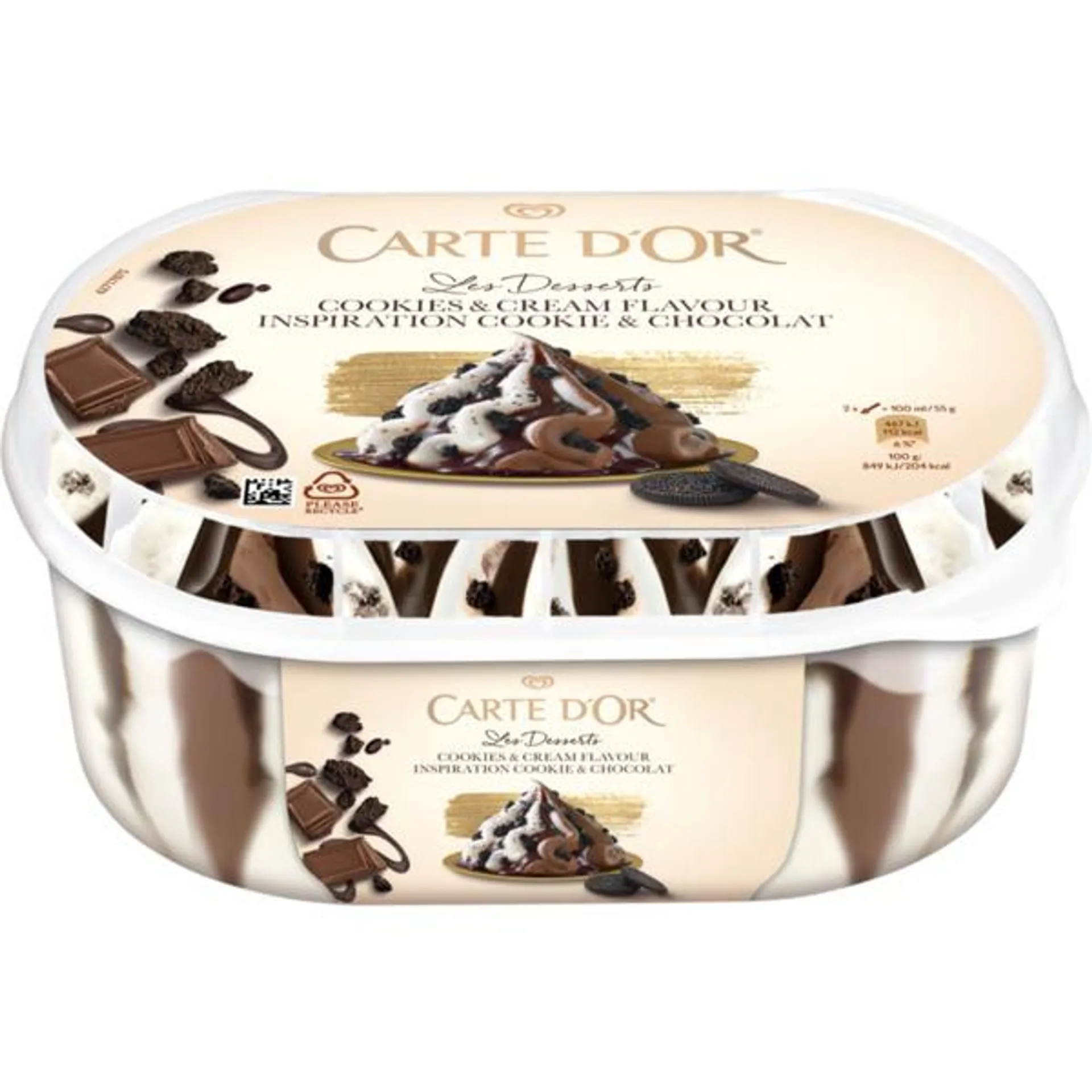Gelado Cookies&Cream Flavour Inspiration Les Desserts embalagem 825 ml Carte D'Or