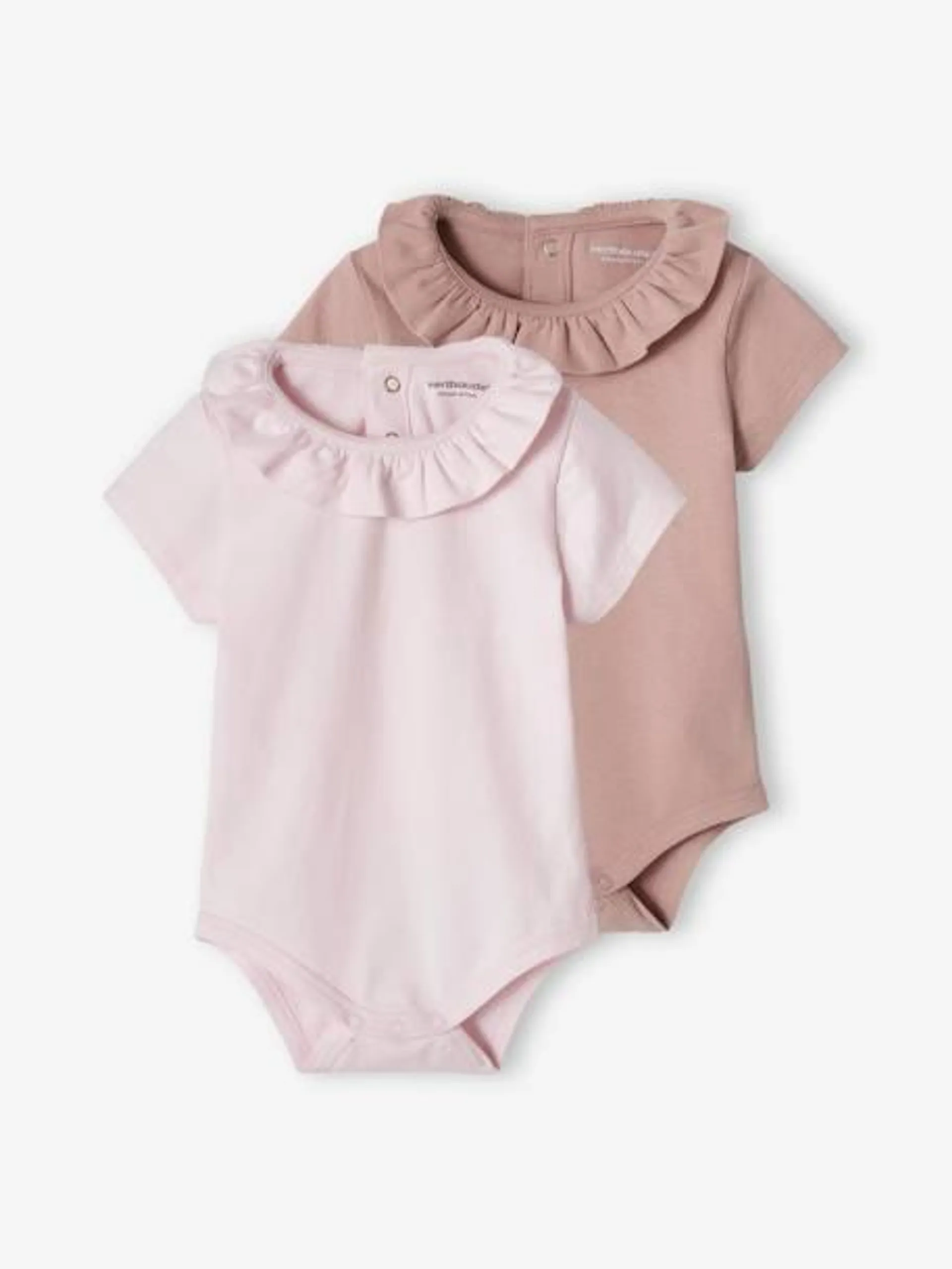 Lot de 2 bodies bébé col fantaisie manches courtes ouverture dos - lilas poudré