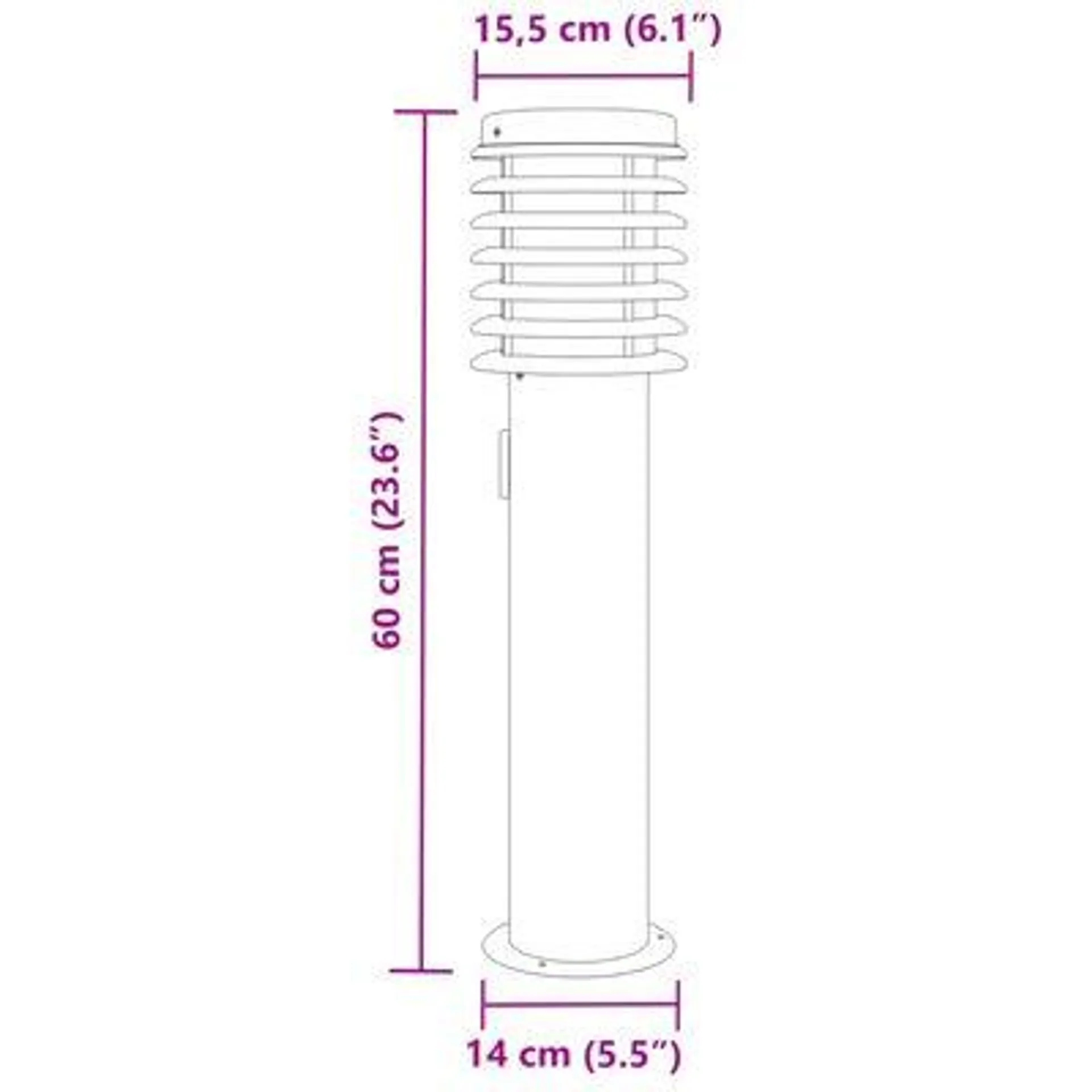 vidaXL Candeeiro de chão p/ exterior c/ tomada 60 cm aço inox. preto