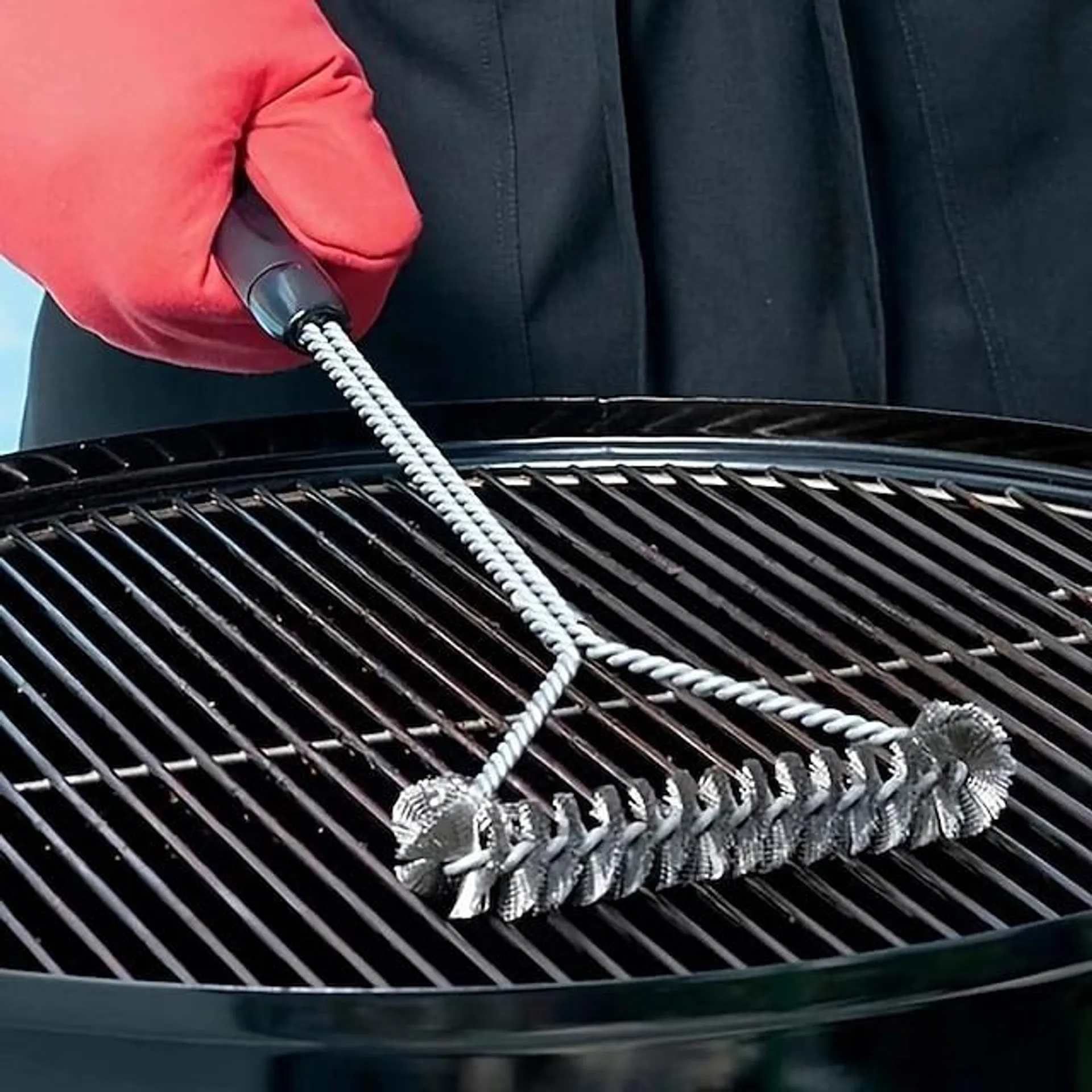 grillreinigingsborstel, y-vormige krulborstel met lange steel, geschikt voor buitenbbq