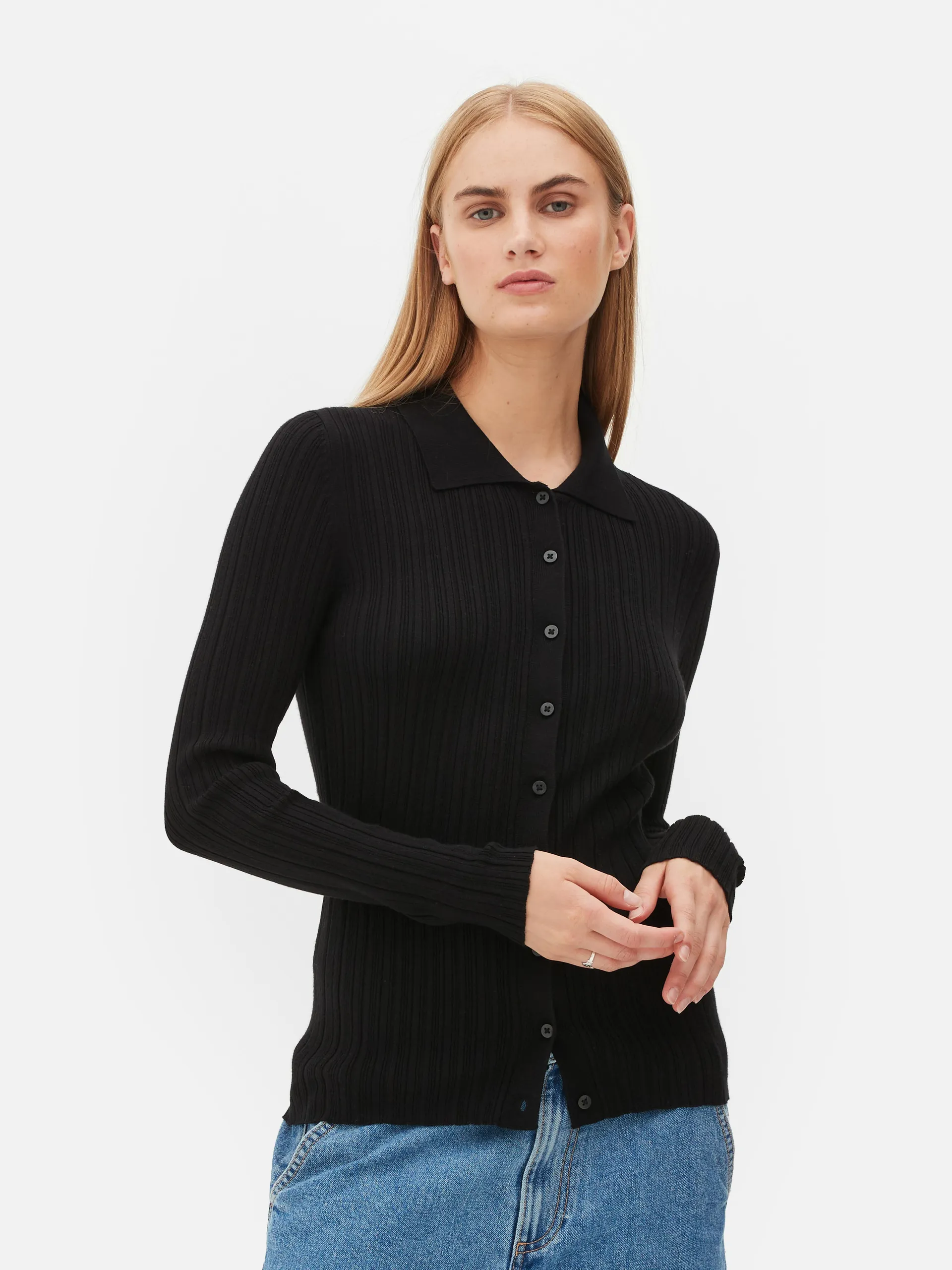 Ribbed Collared Cardigan