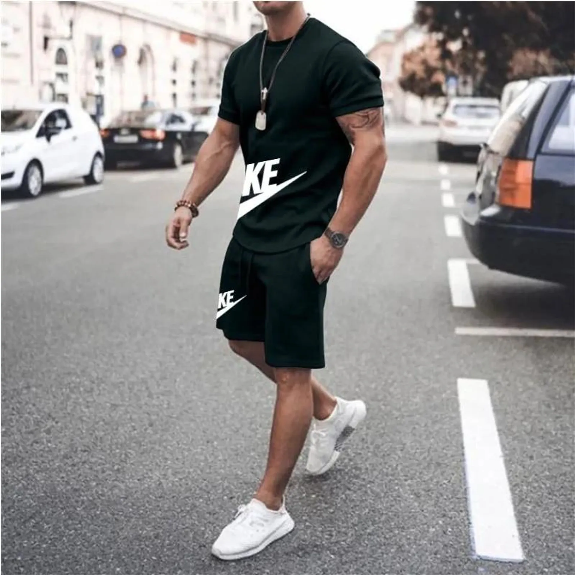 2024new men's sportswear short sleeved T-shirt and sports shorts summer casual jogging pants set men's two-piece setquick drying