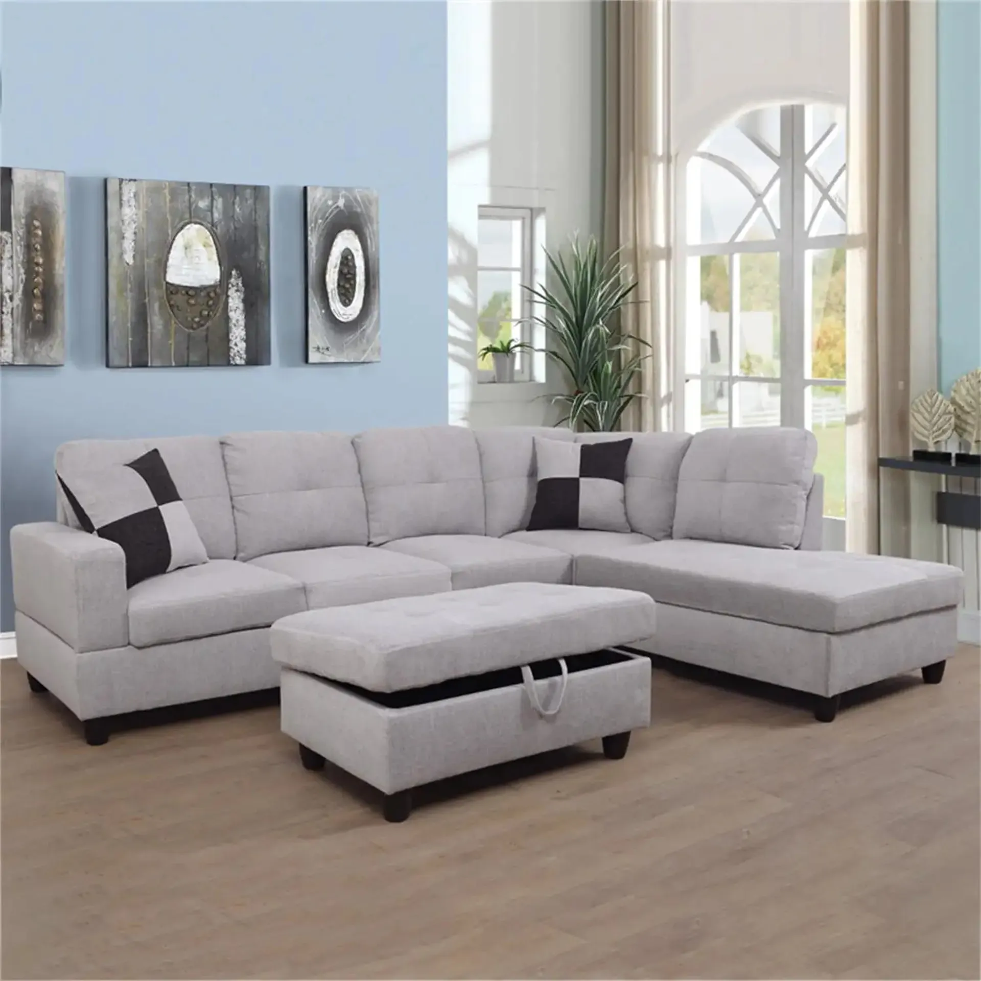 Couch Sofa Set Modern L-Shaped Sofa for Living Room Flannel Sectional Sofa Set for Apartment Off-White(Without Ottoman)