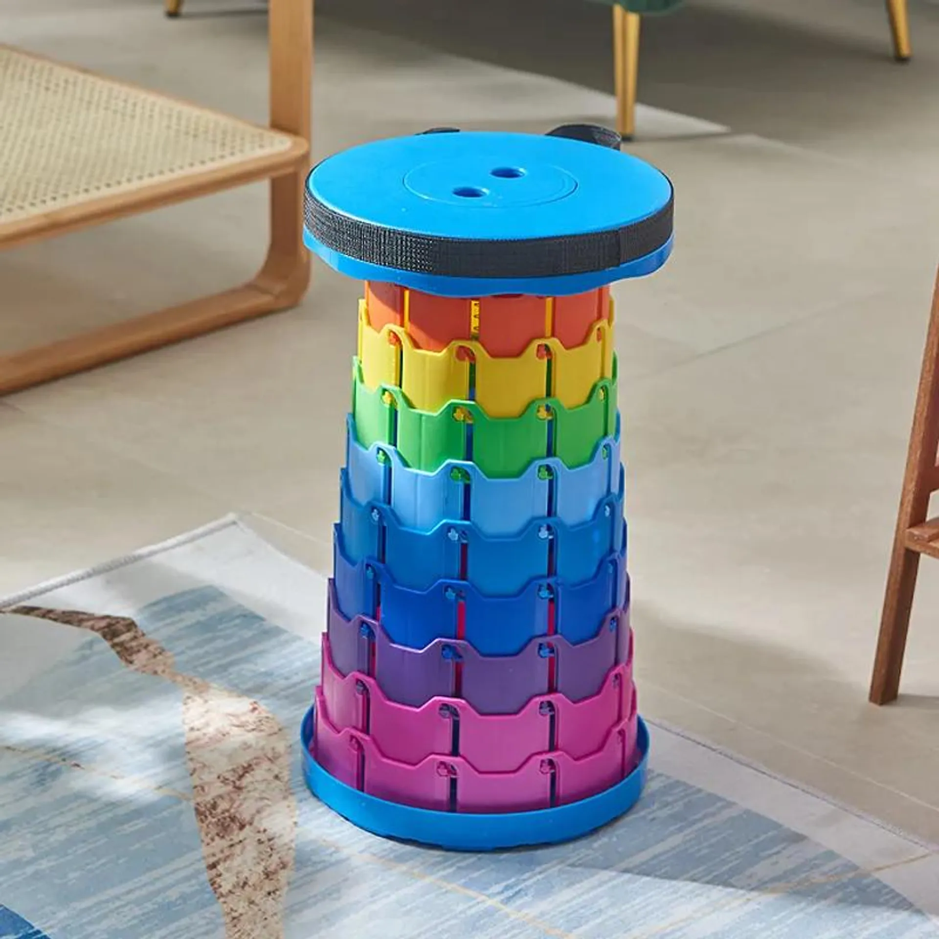 Folding Telescopic Stool Portable Lightweight Thickened Plastic Stools Household Round Stable Structure Chair Lounge Furniture