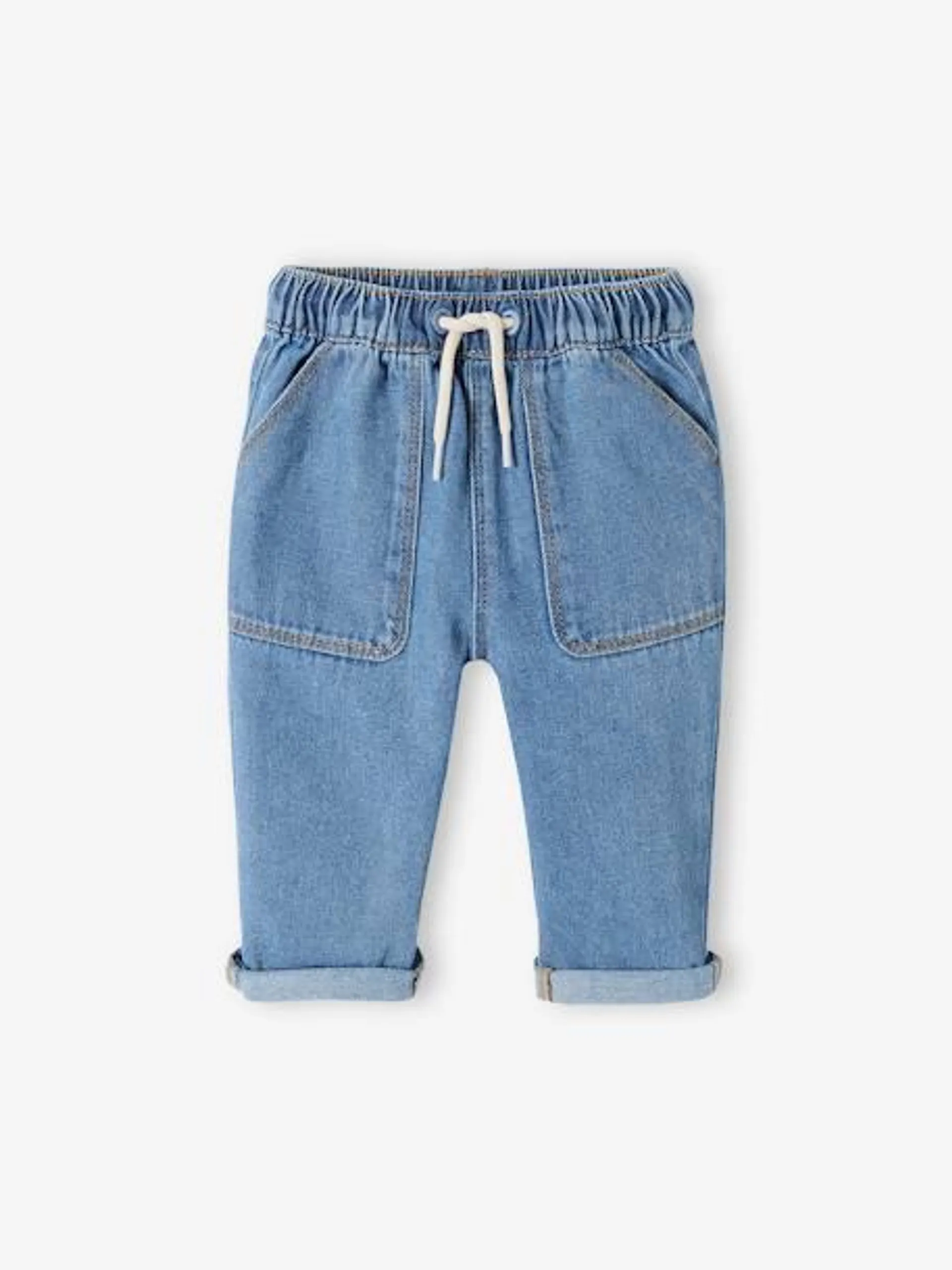 Jeans com cós elástico, para bebé - stone