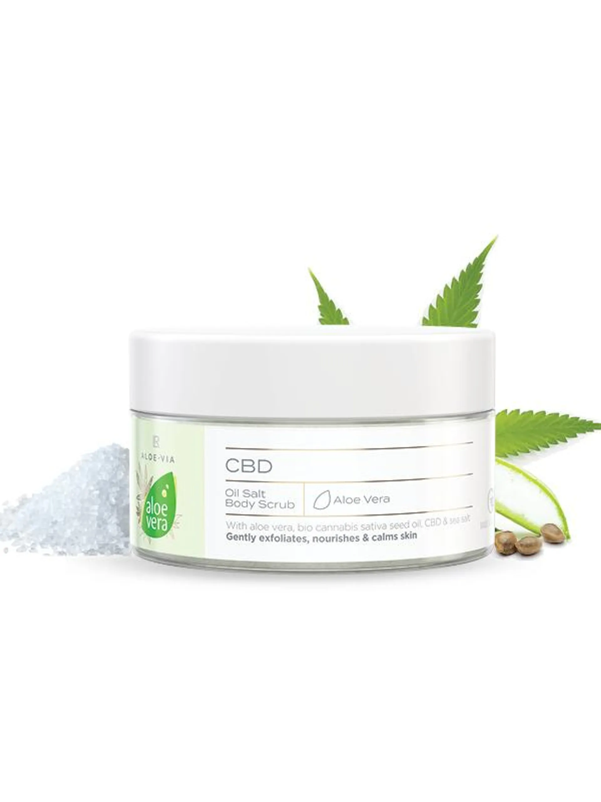 Aloe Vera CBD Óleo de esfoliação corporal com sal marinho