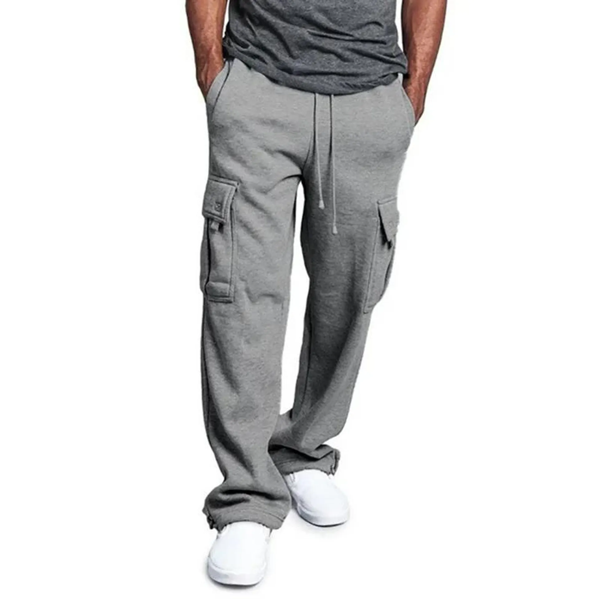 Men's Cargo Pants Loose Drawstring Sweatpants with Pockets Sports Straight Trousers Jogging Long Pants Hip Hop Streetwear