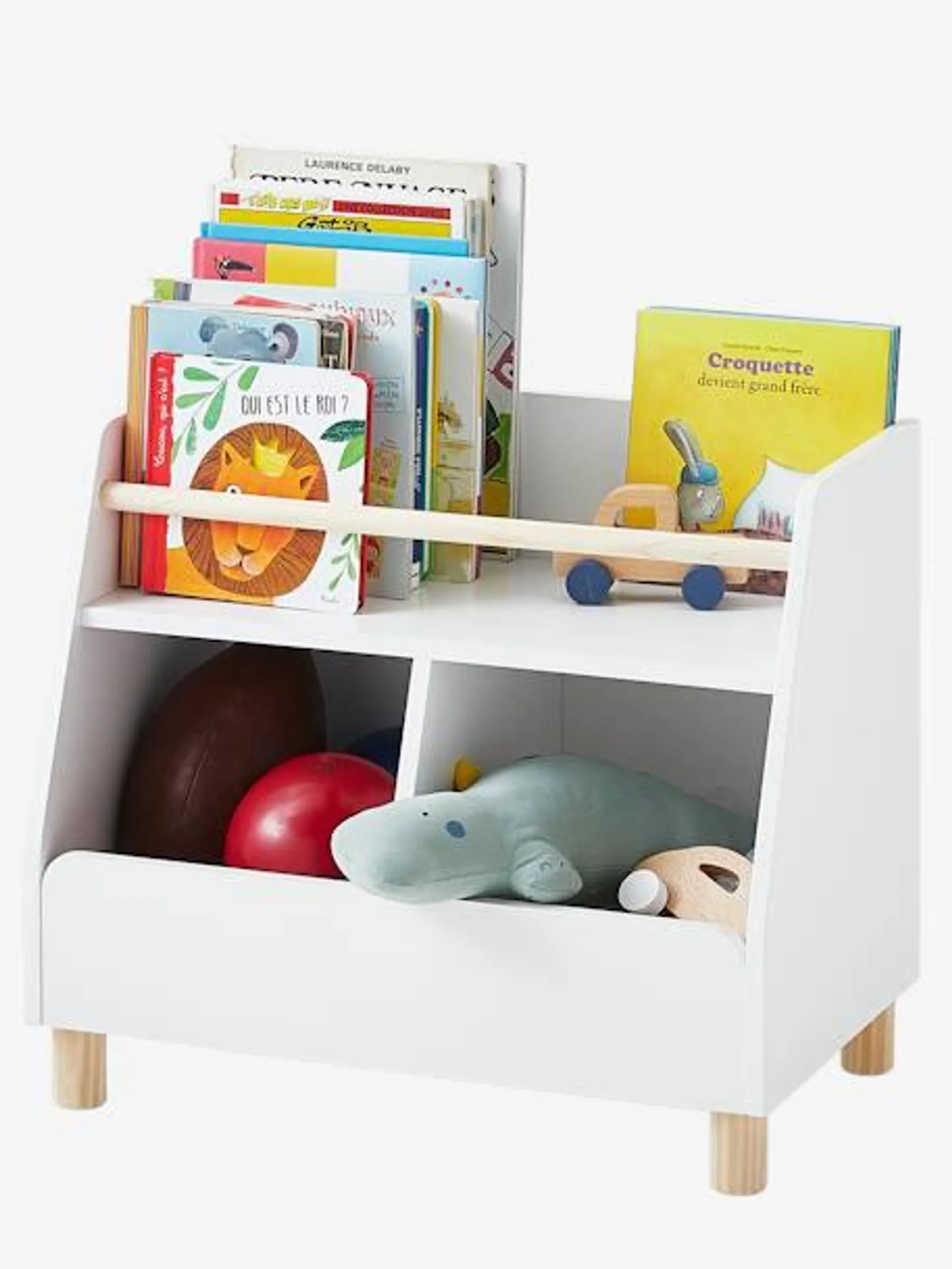 Móvel de arrumação Montessori, com prateleira + compartimentos, Ptilou - branco claro bicolor/multicolo