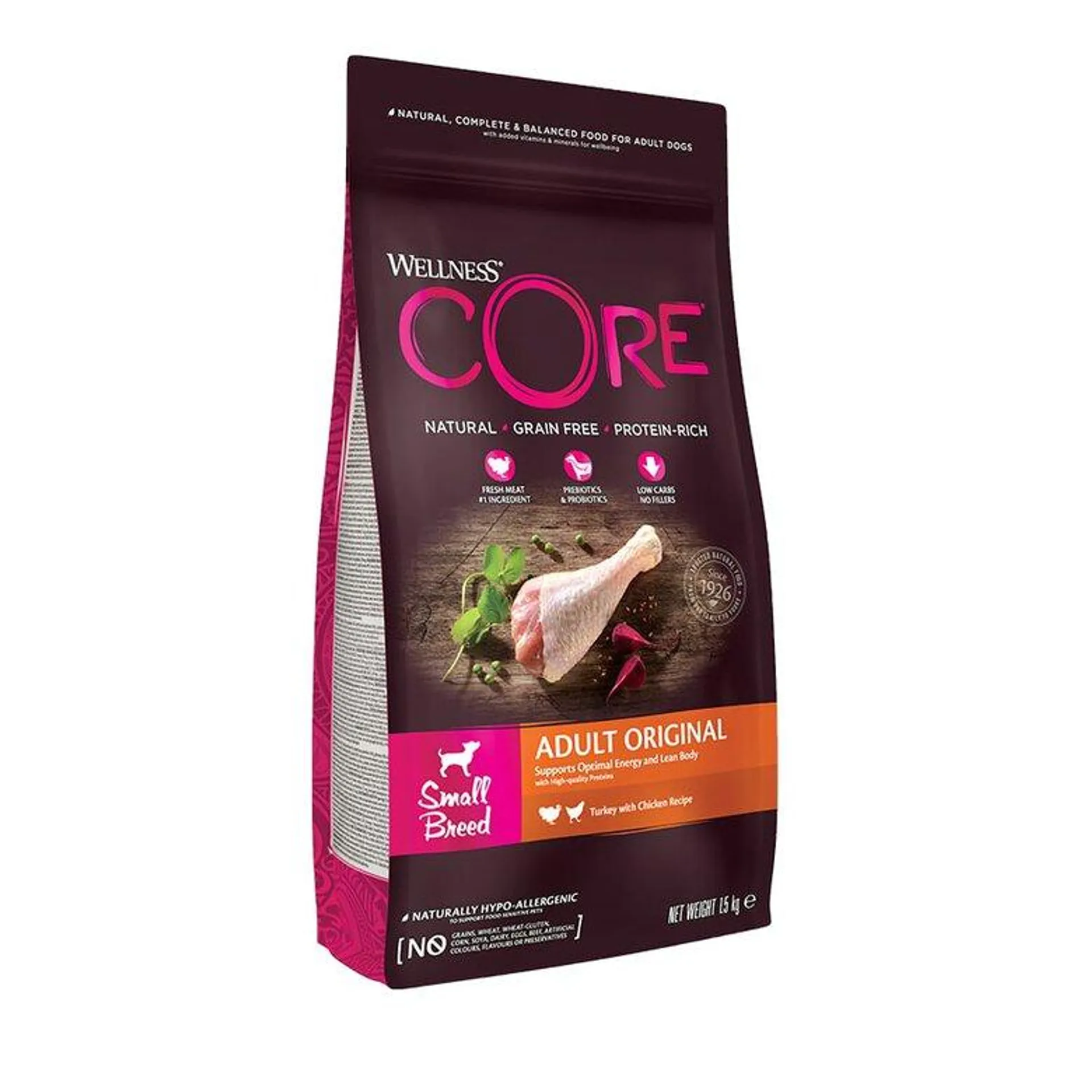 Wellness Core Adult Small Original Peru e Frango ração para cães