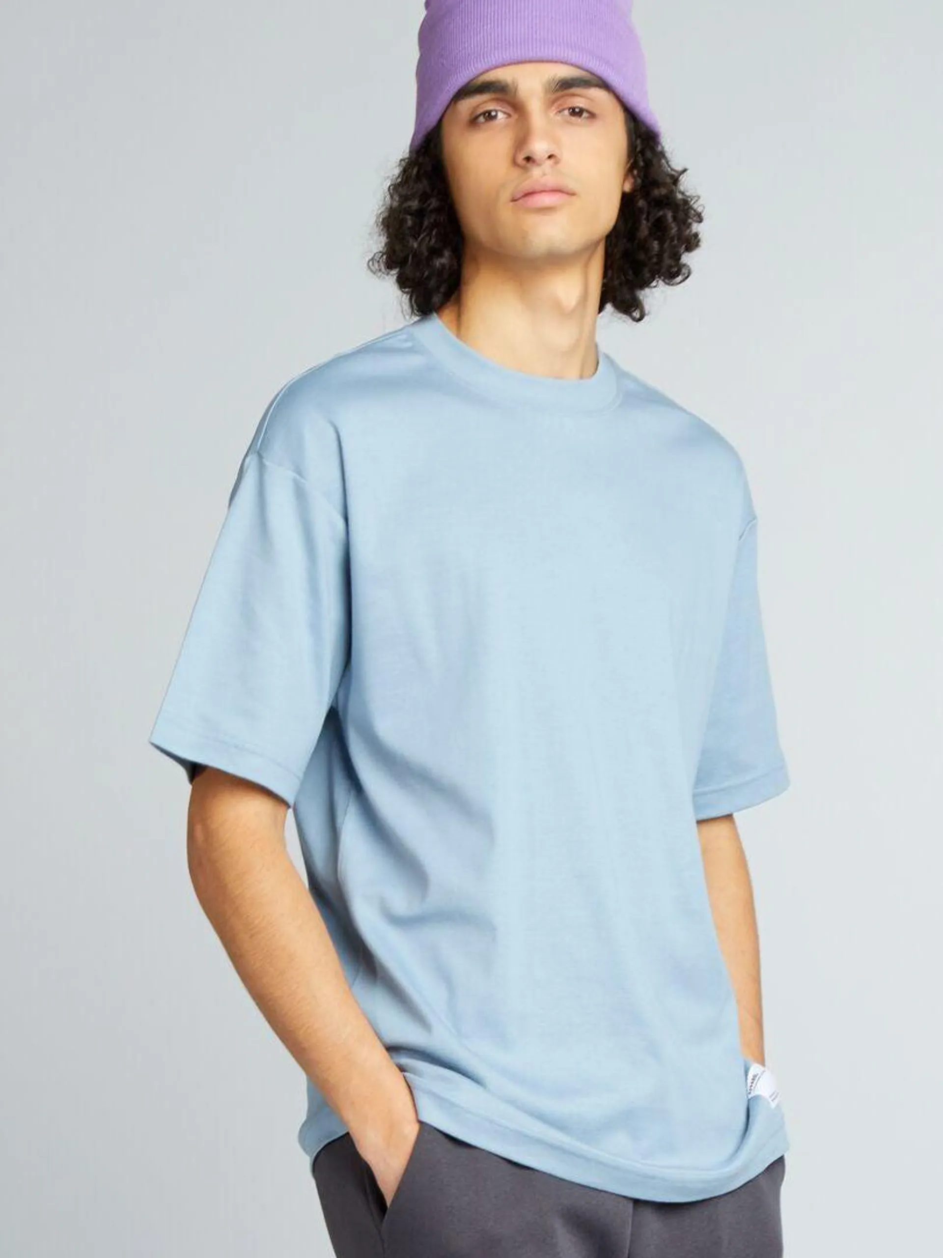 T-shirt de algodão com gola redonda - AZUL