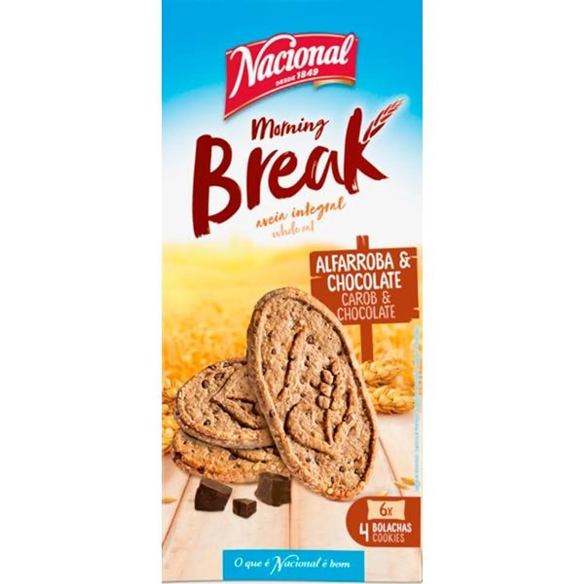 Bolachas de Aveia Integral Alfarroba e Chocolate embalagem 300 g Nacional Morning Break