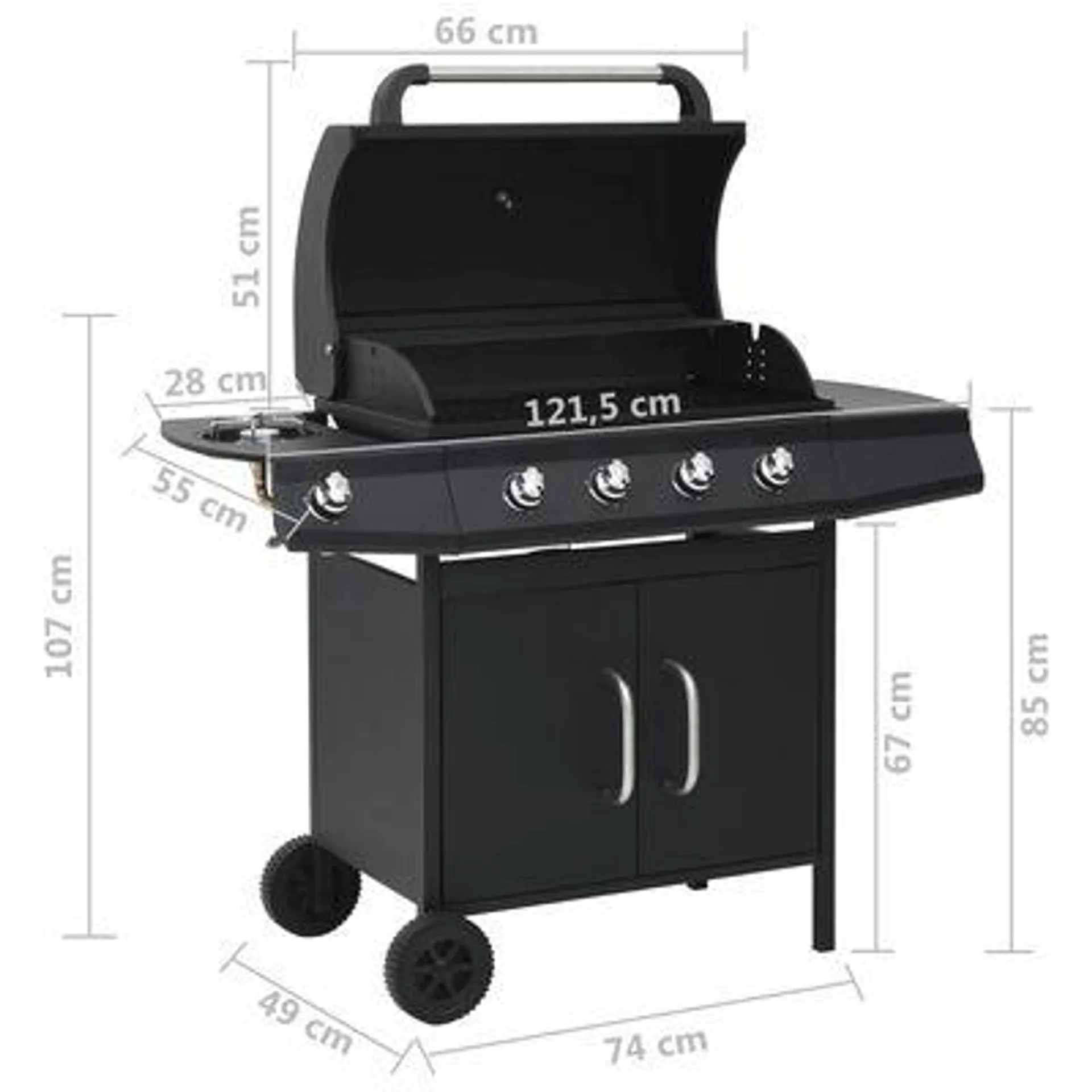 vidaXL Grelhador/barbecue a gás 4+1 zonas de cozinhar preto