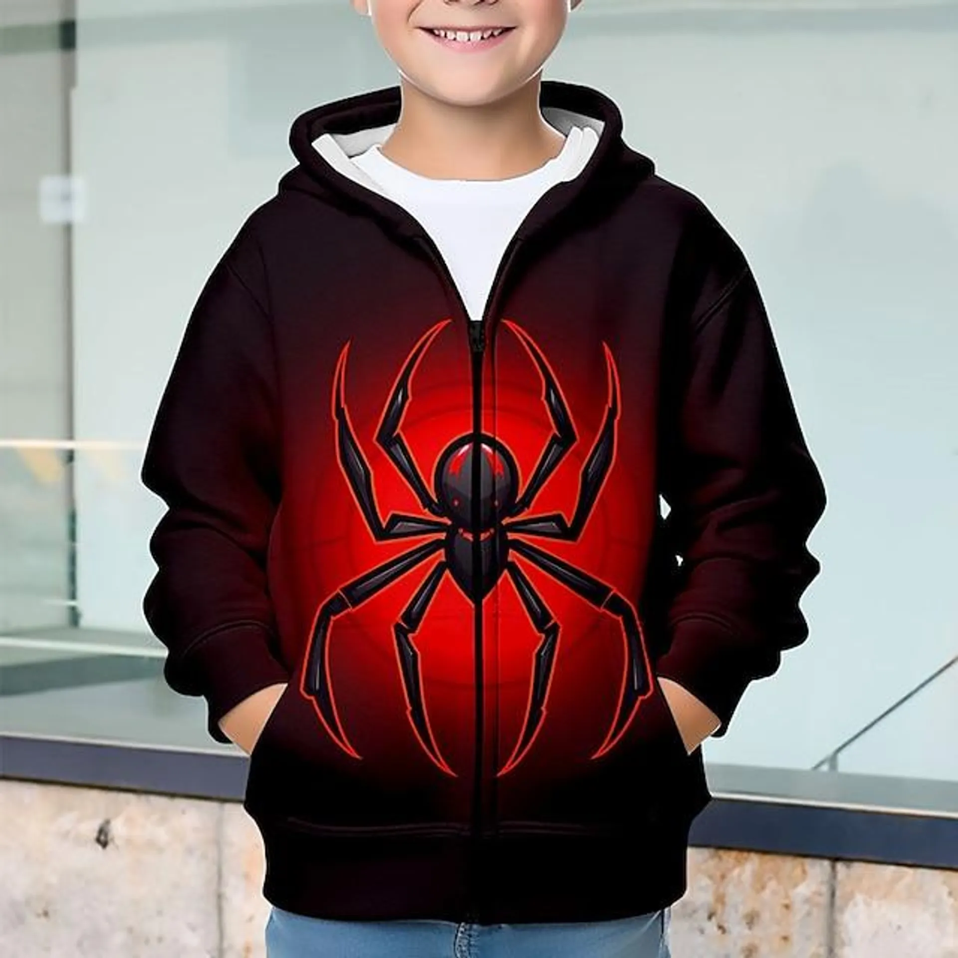 Halloween Jongens 3D SPIDER Trui met capuchon Jas Overkleding Lange mouw 3D-afdrukken Herfst Winter Modieus Streetwear Stoer Polyester Kinderen 3-12 jaar Buiten Casual Dagelijks Normale pasvorm