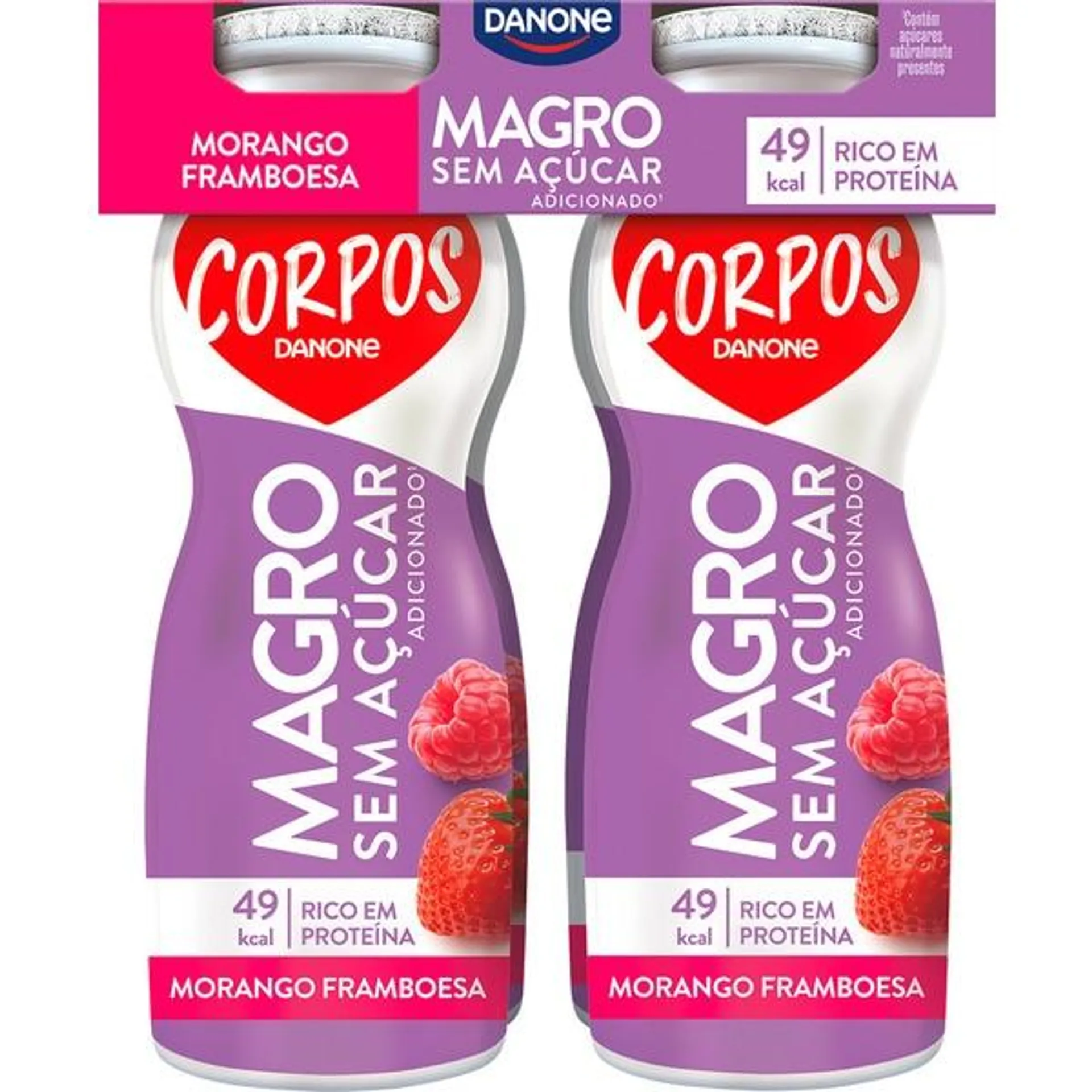 Iogurte Líquido Magro de Morango e Framboesa Pack 4 unidades