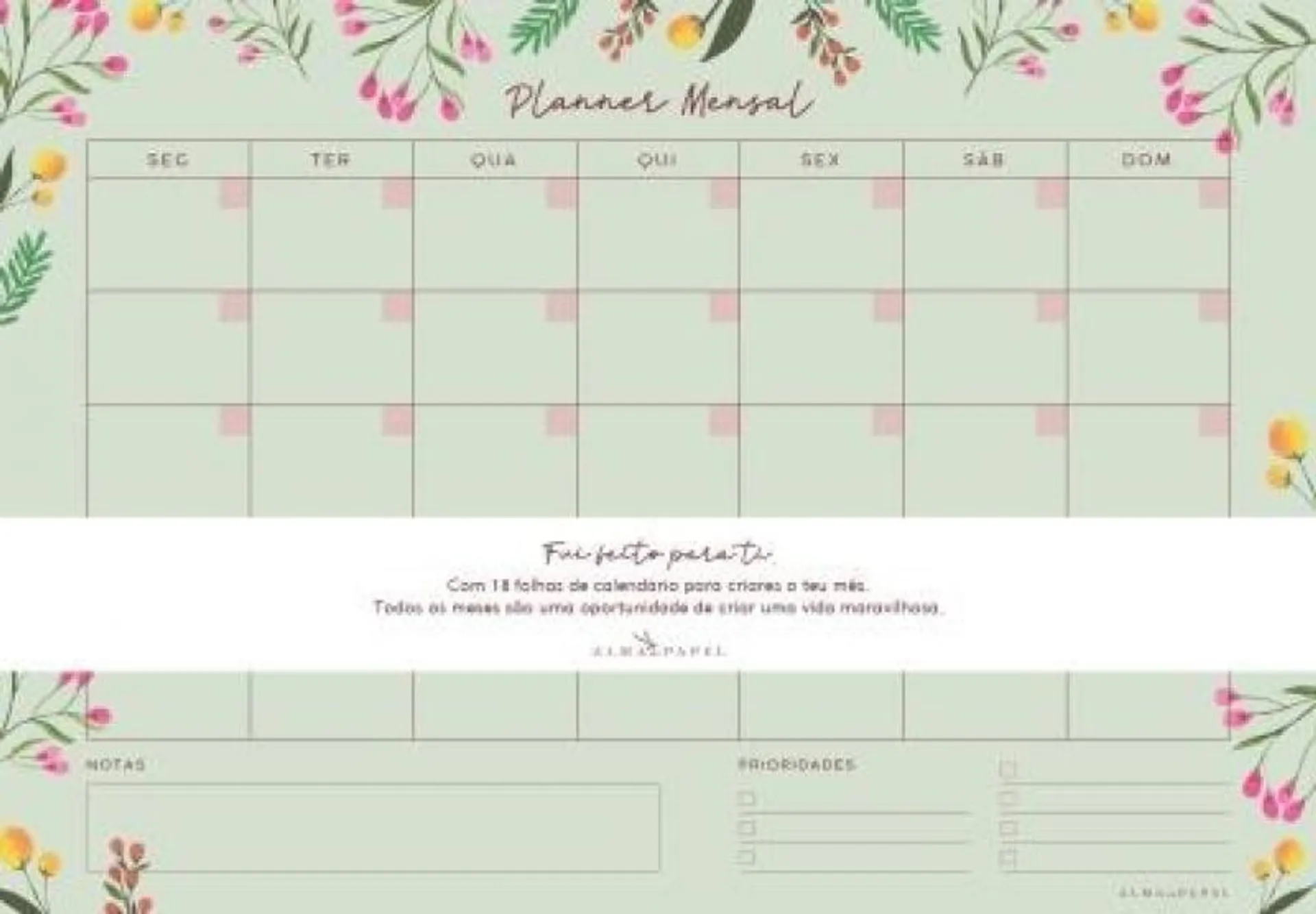 Planner Mensal Silvestre Verde