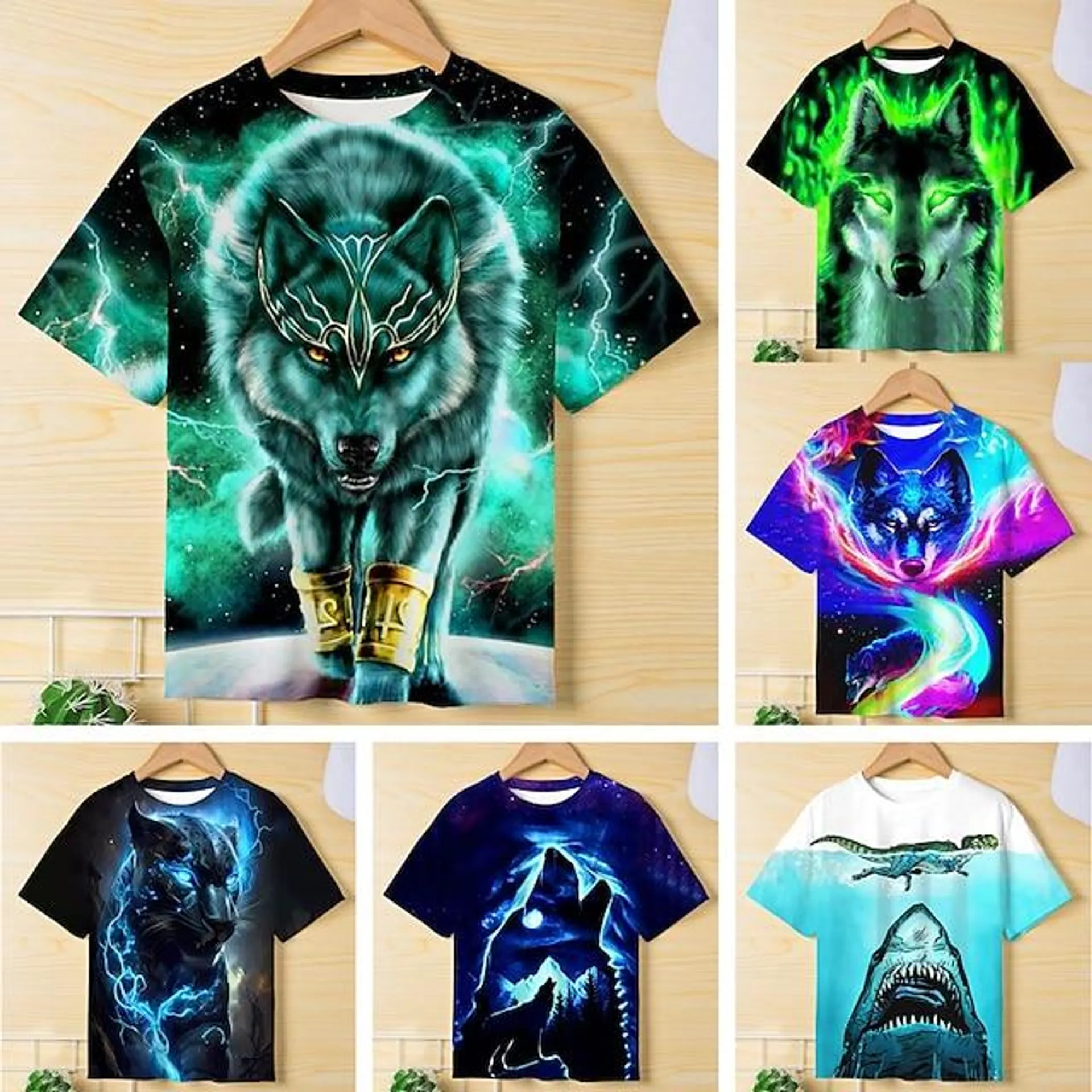 Jongens 3D Grafisch dier Wolf T-shirt Korte mouw 3D-afdrukken Zomer Lente Actief Sport Modieus Polyester Kinderen 3-12 jaar Buiten Casual Dagelijks Normale pasvorm