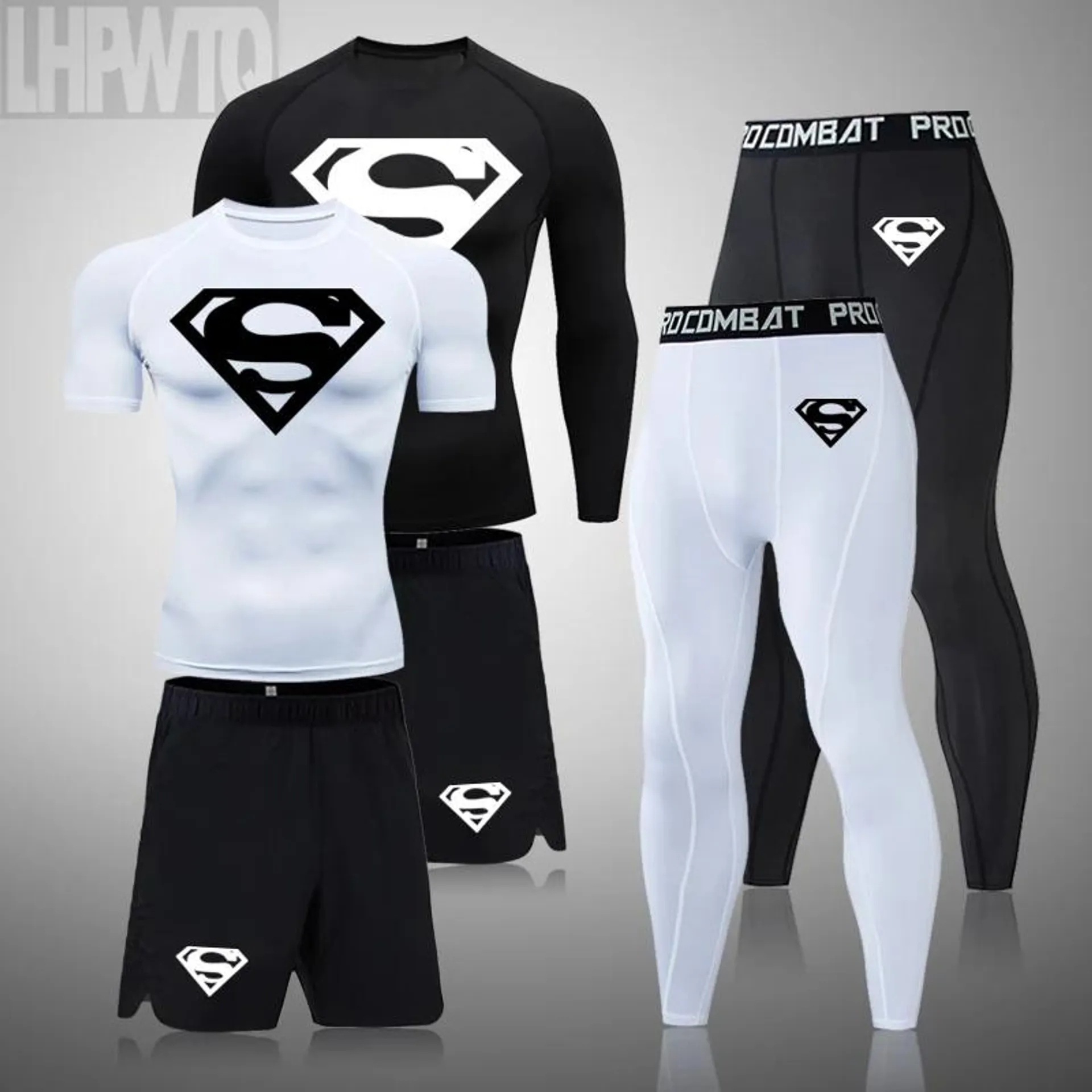 Men Superhero Sport Suits Rashguard Jerseys Tights Pants Running T Shirt Boxing Sets Gym Training Muay Thai Shorts MMA Fightwear